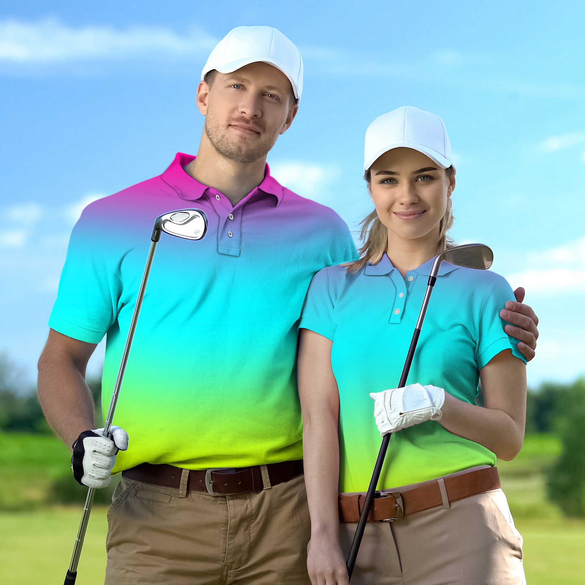 Golf Polo Couple Family set Neon Gradients tournament