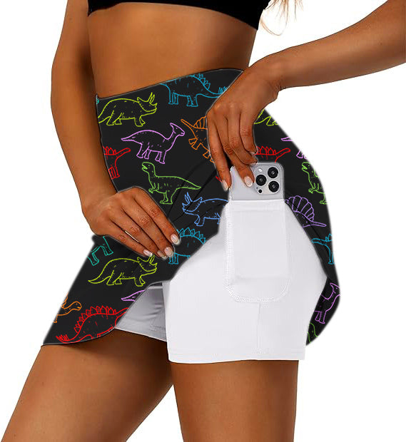 Women's Electric Dinos Golf Skirts Inner Shorts Pocket