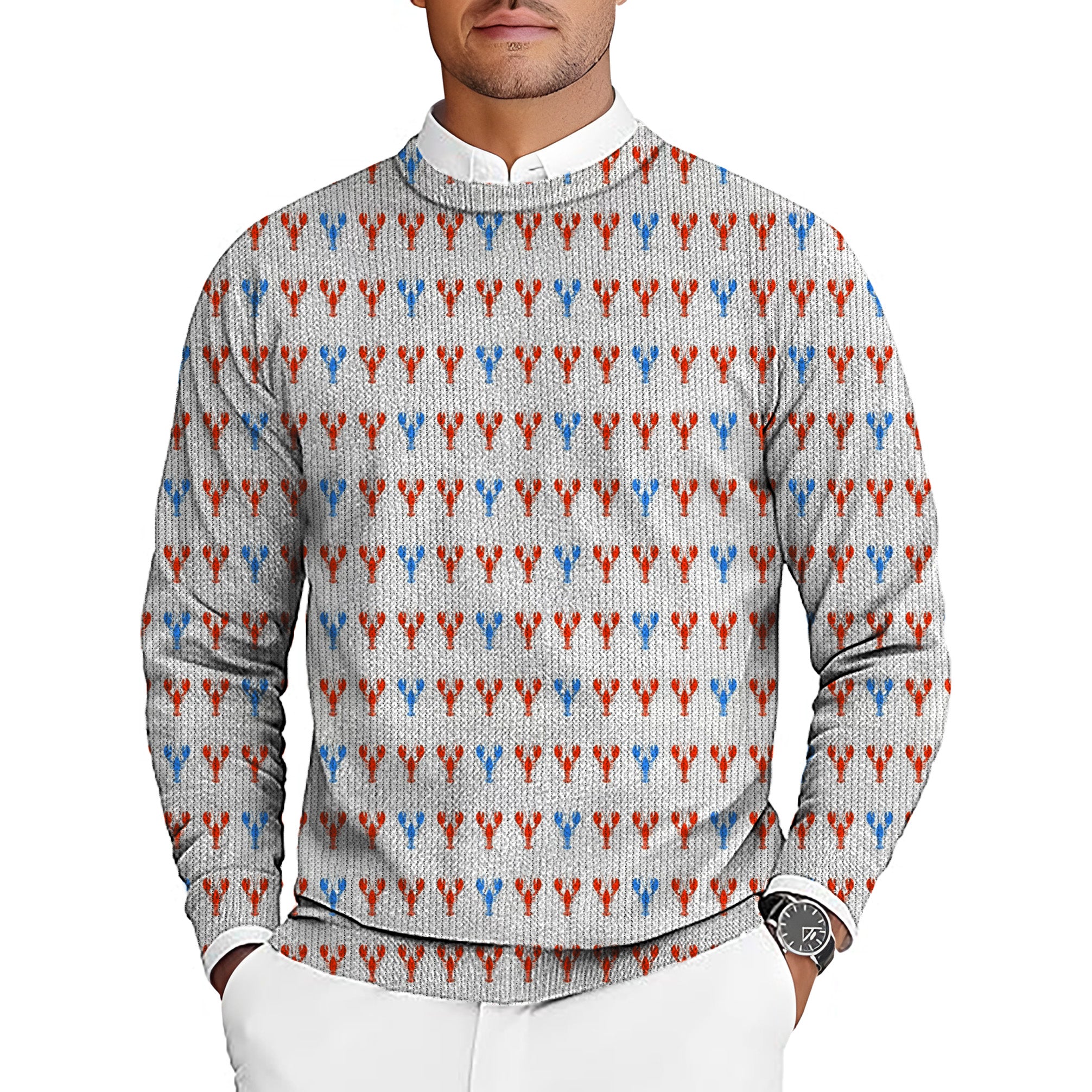 LOBSTERS Men's Golf Crewneck Pullover Sweaters Ugly Sweater