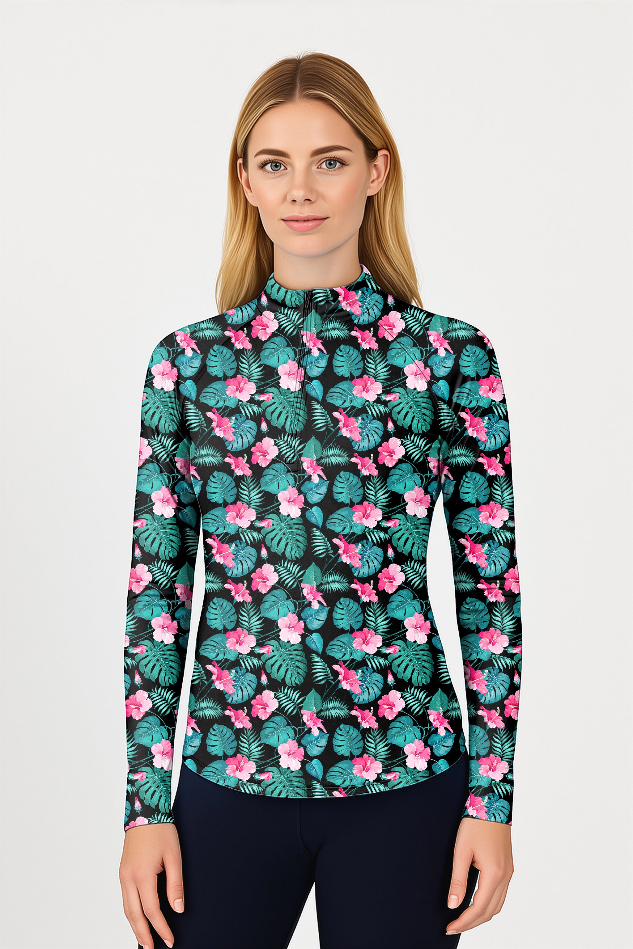 Tropic Floral Women's Golf Active 3/4 Zip Top