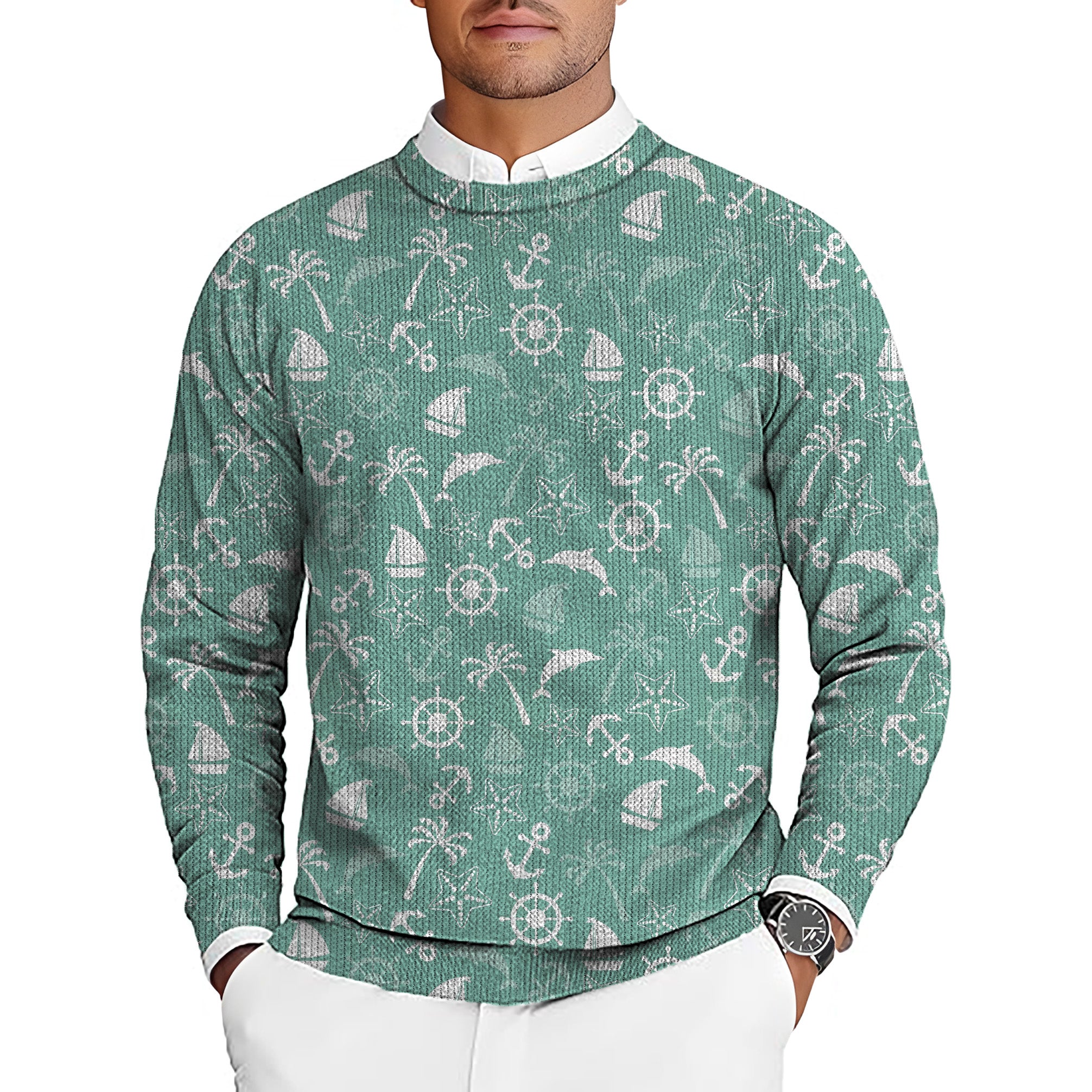 ship's anchor Men's Golf Crewneck Pullover Sweaters Ugly Sweater