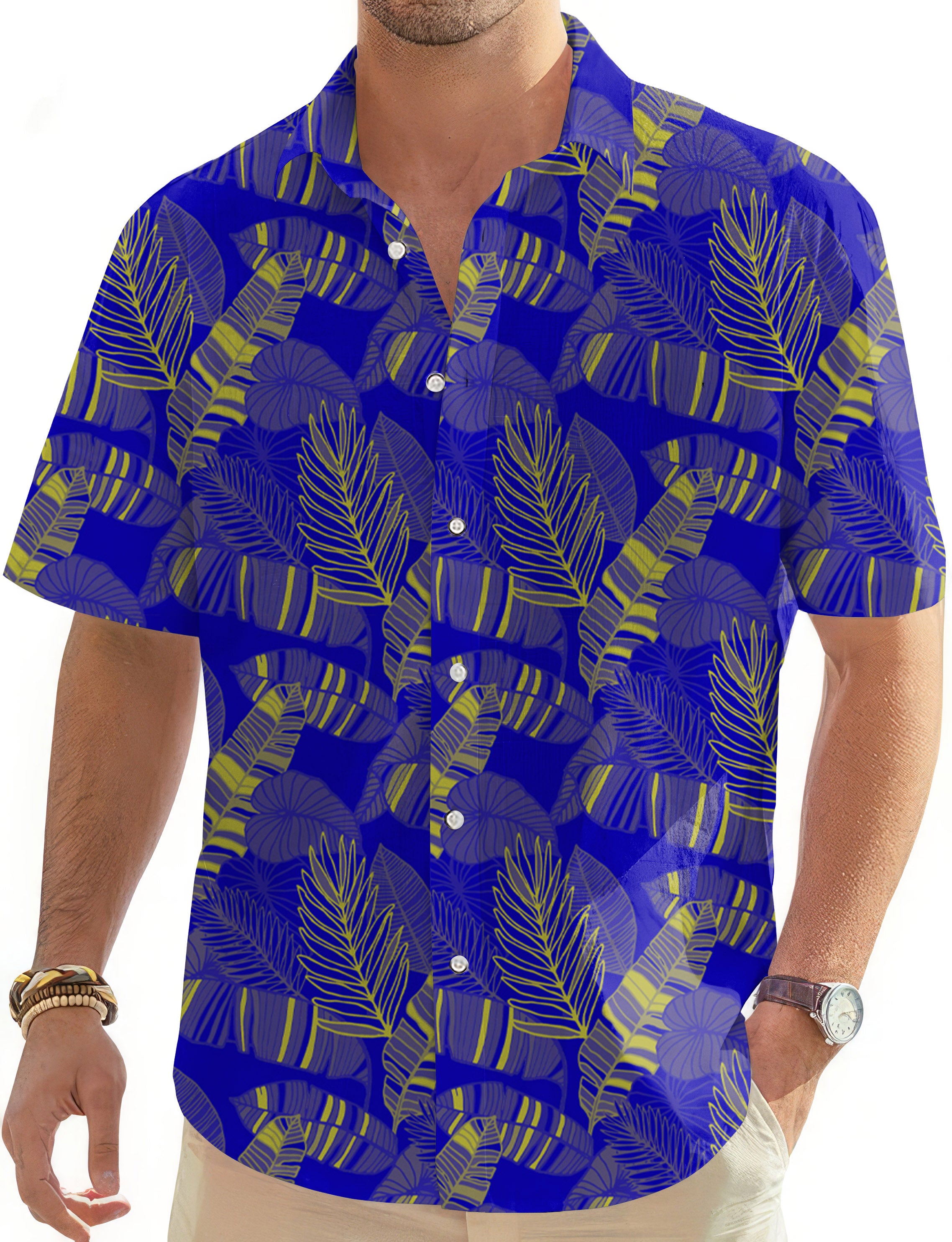 palms yellow Men's Golf Hawaiian Shirts Button Down Shirt