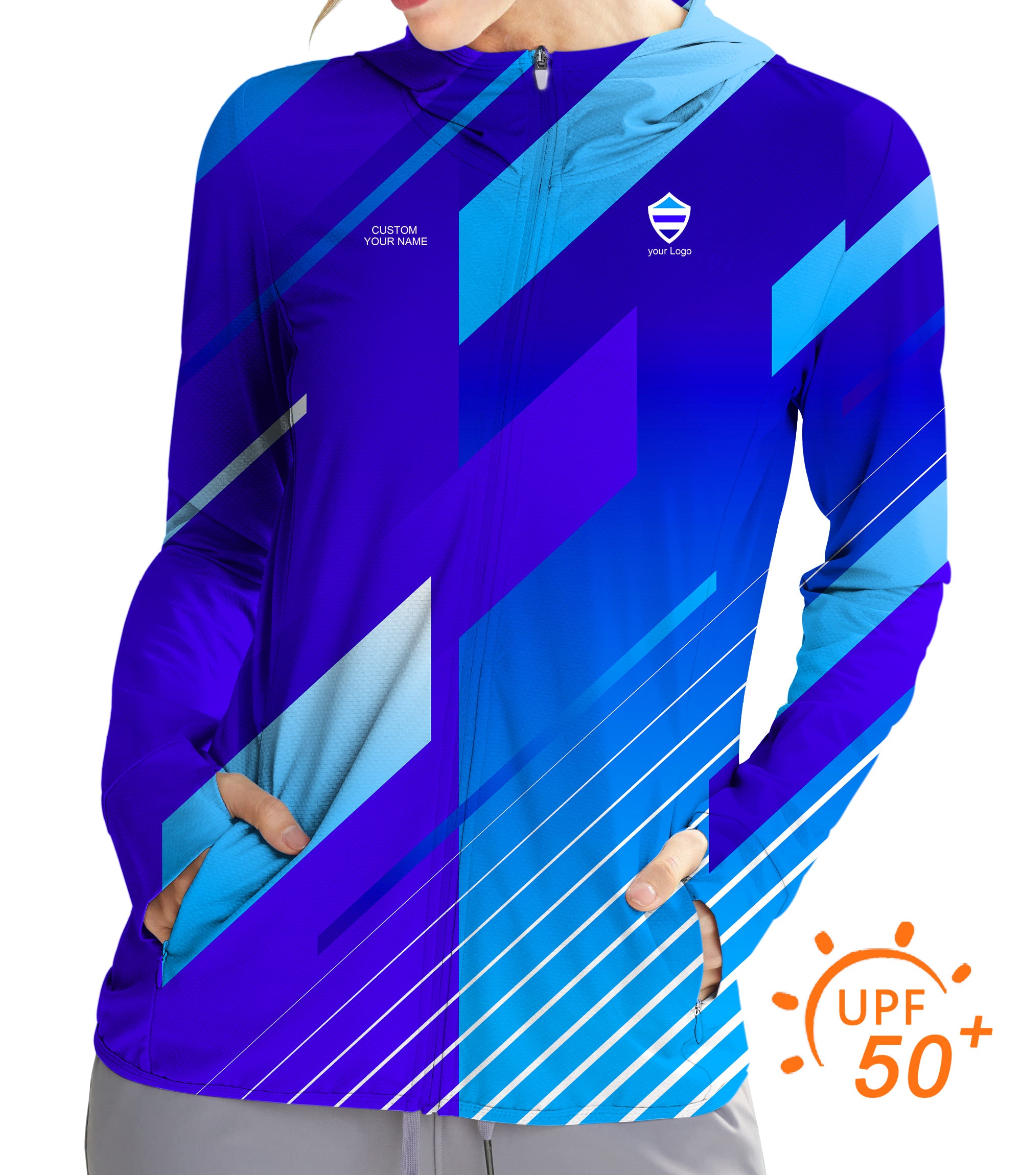 Women's Outdoor blue sport Team Golf Sun Protection Slim Fit zip hoodies