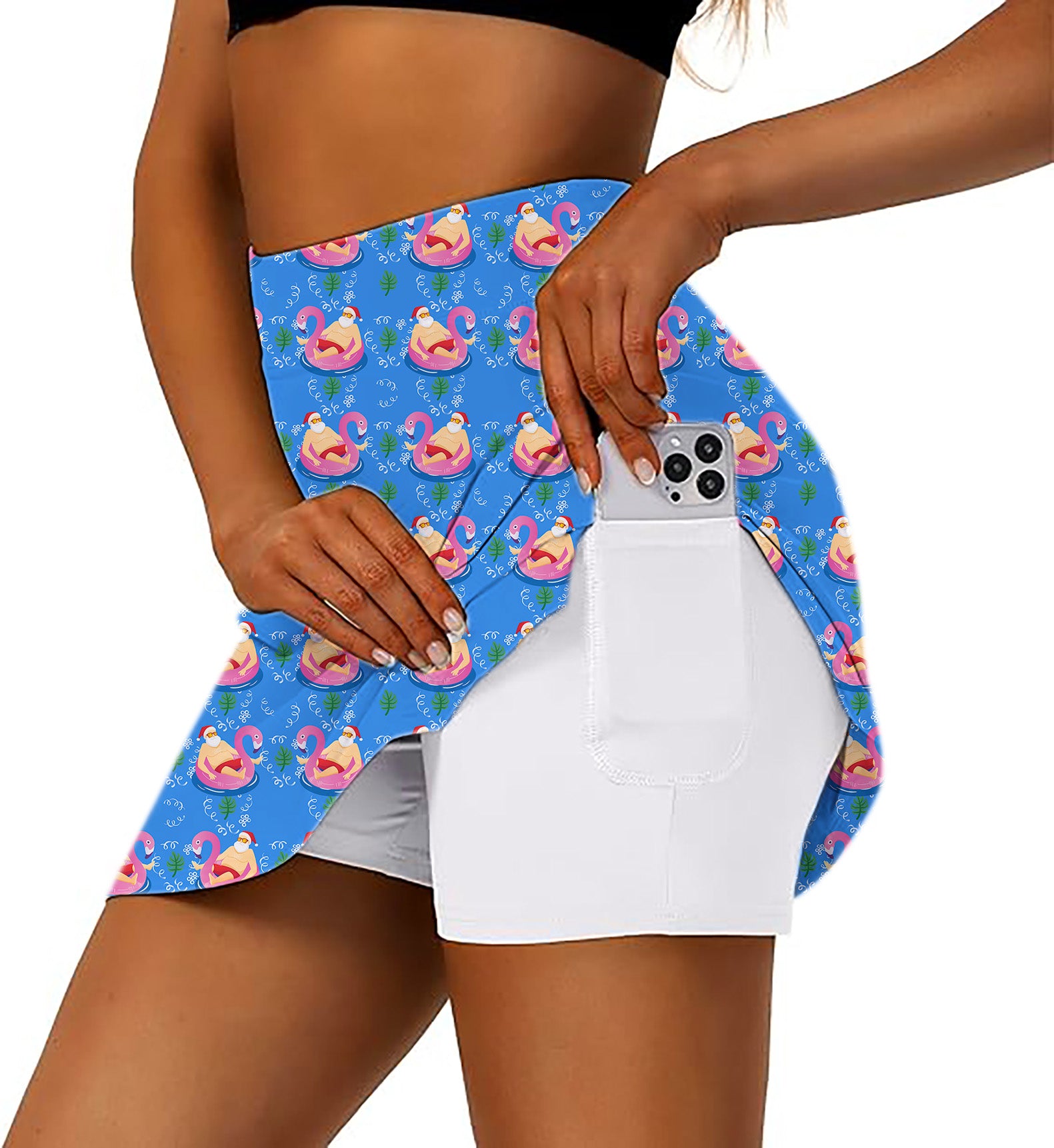 Women's Santa Pool Party Golf Skirts Inner Shorts Pocket Christmas