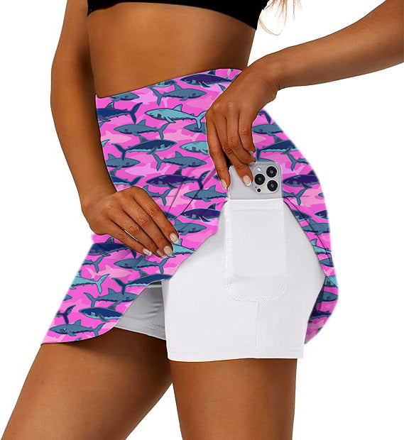 Women's Electric Sharks Pink Golf Skirts Inner Shorts Pocket