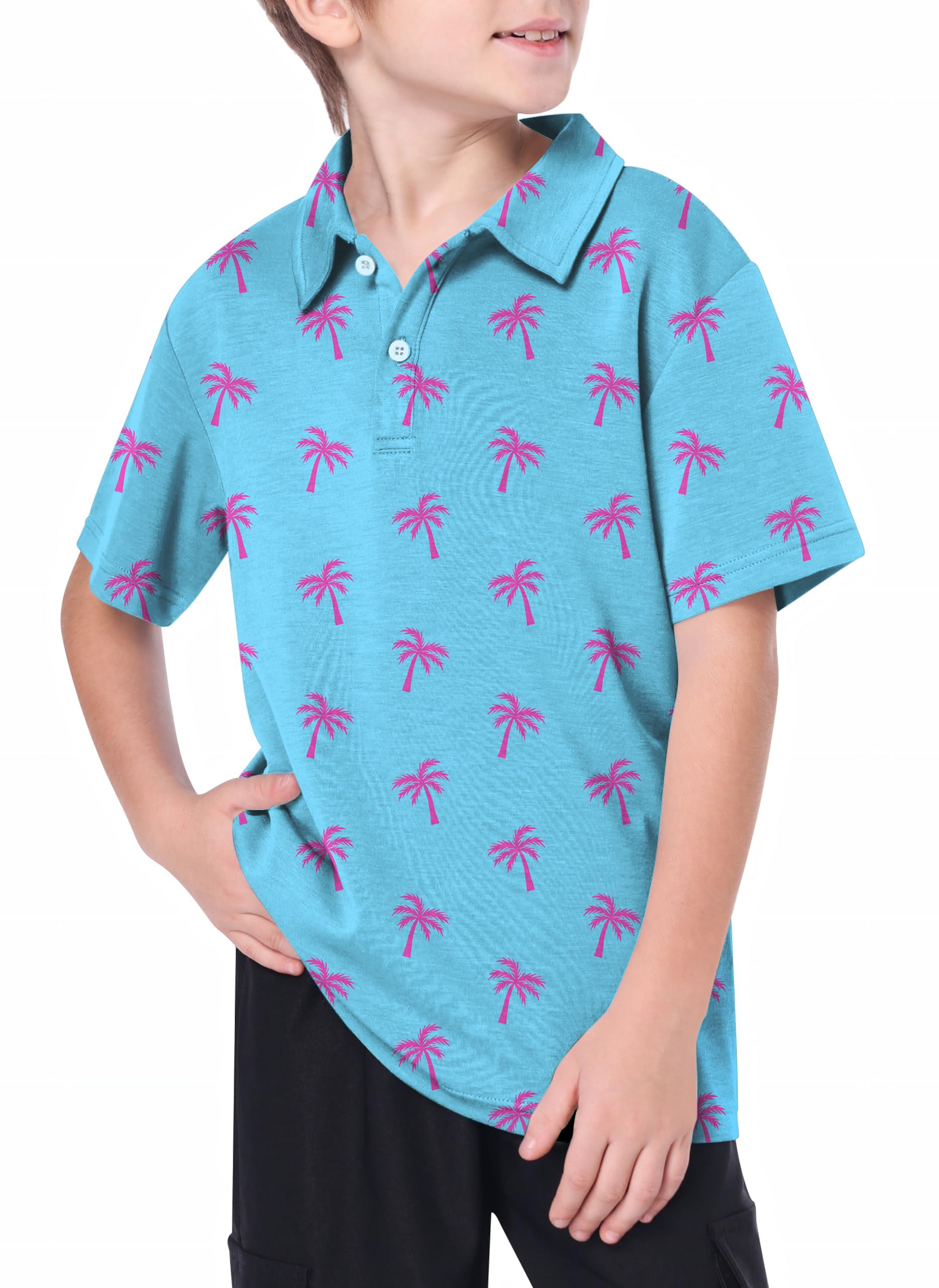 Youth Pink Coconut Tree Golf Polo