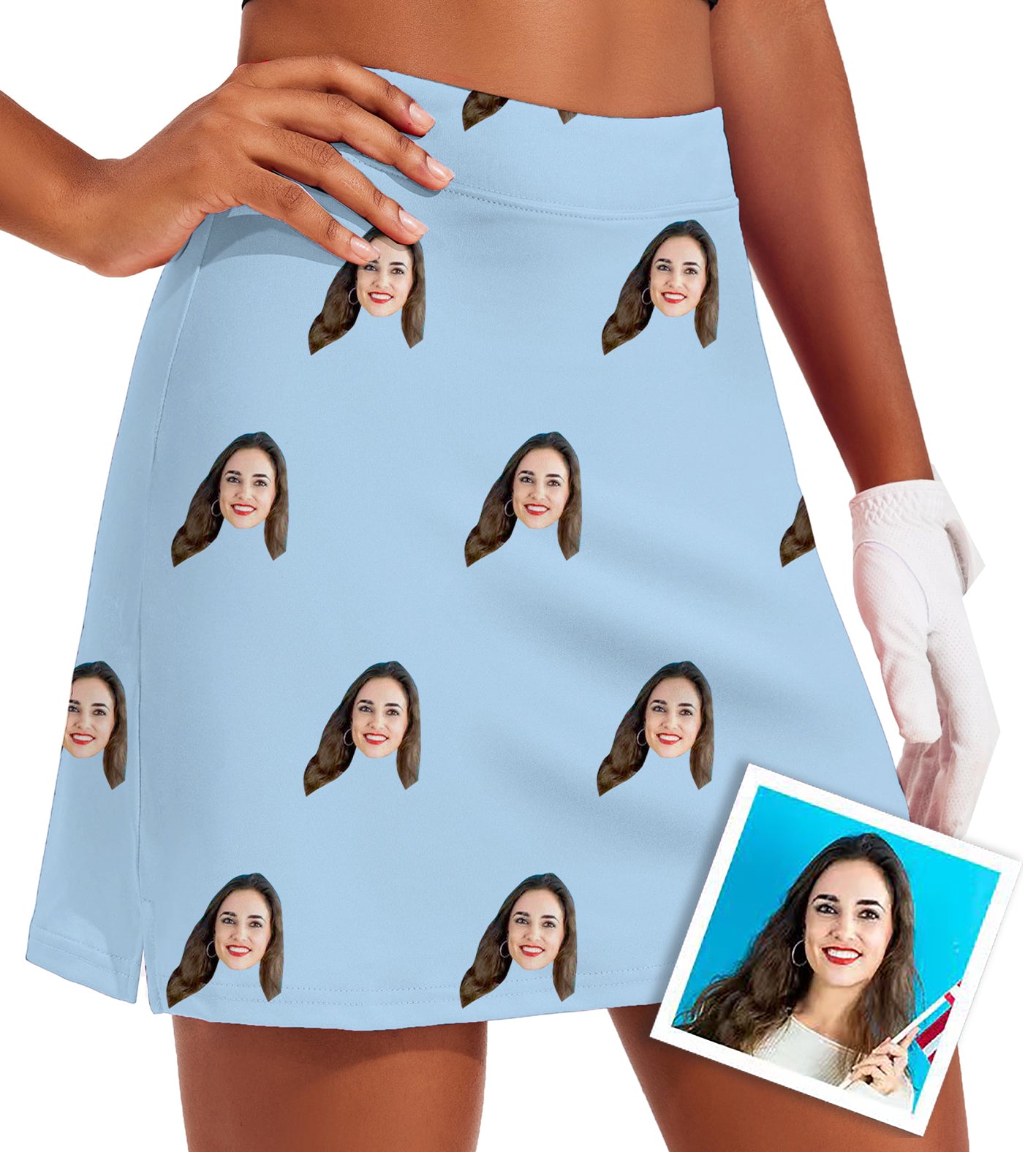 Women's -Custom Photo Funny Face Golf Skirts Inner Shorts Pocket