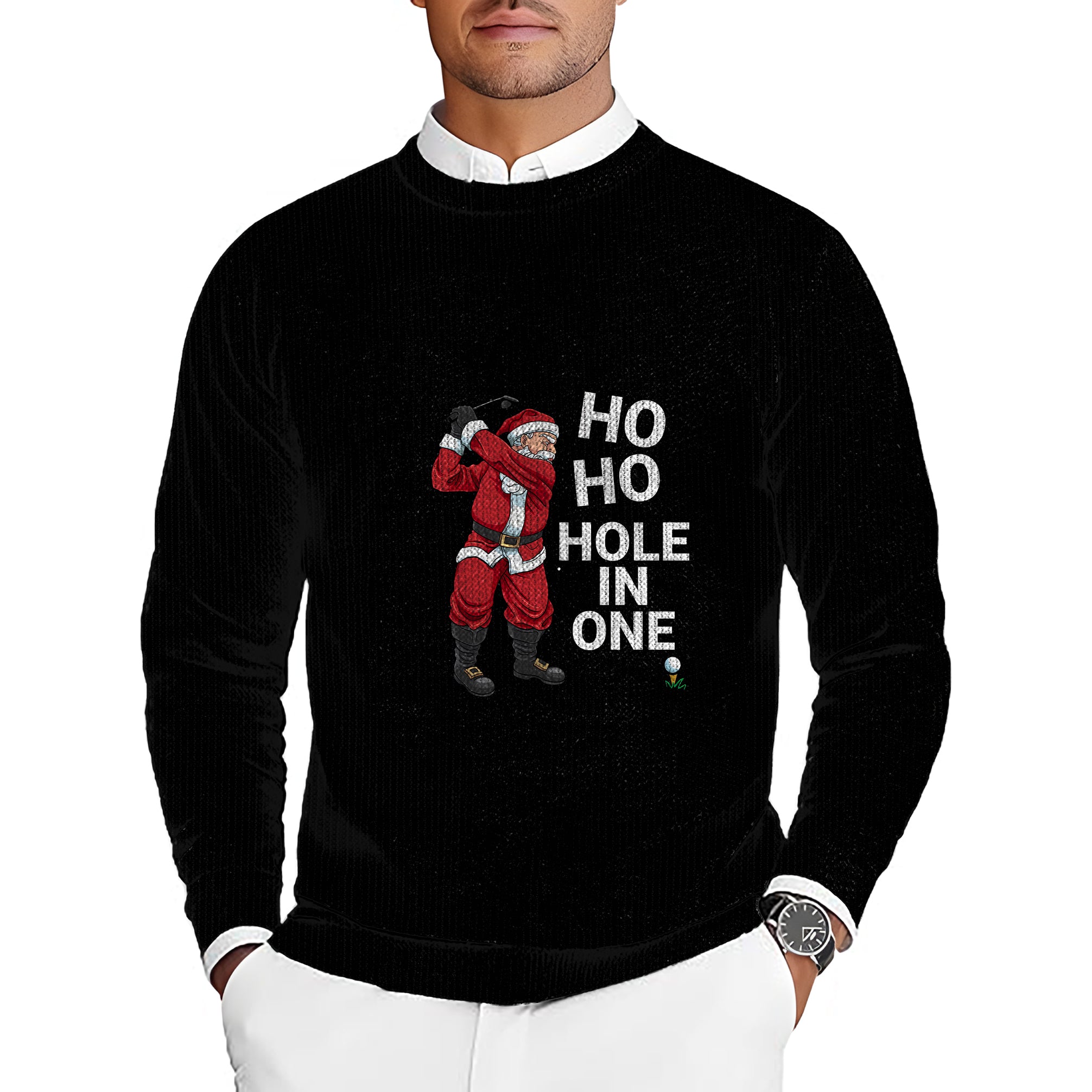 Santa Claus Men's Golf Crewneck Pullover Sweaters Ugly Sweater