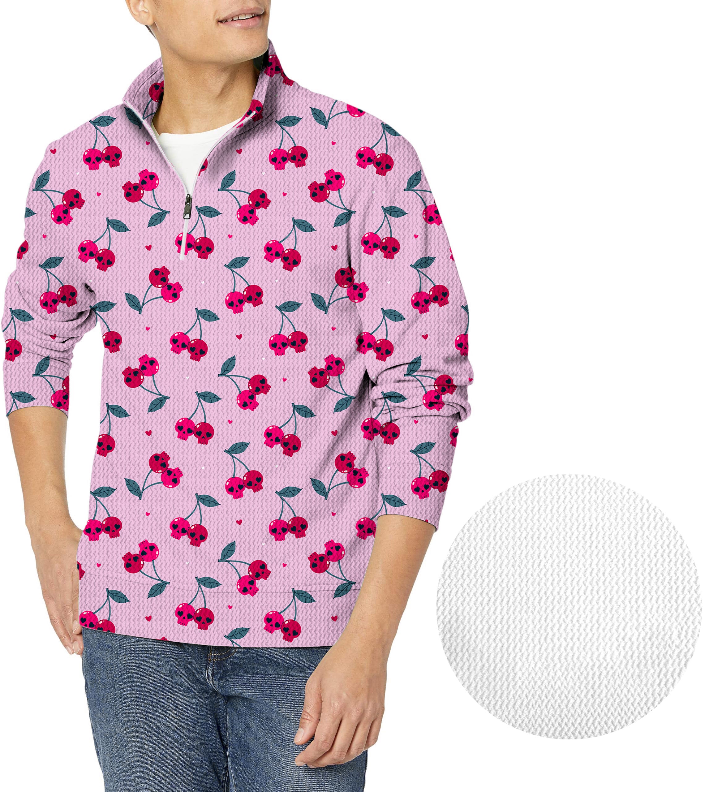 Halloween Cherry Skull Men's Golf Waffle Zipper Pullover