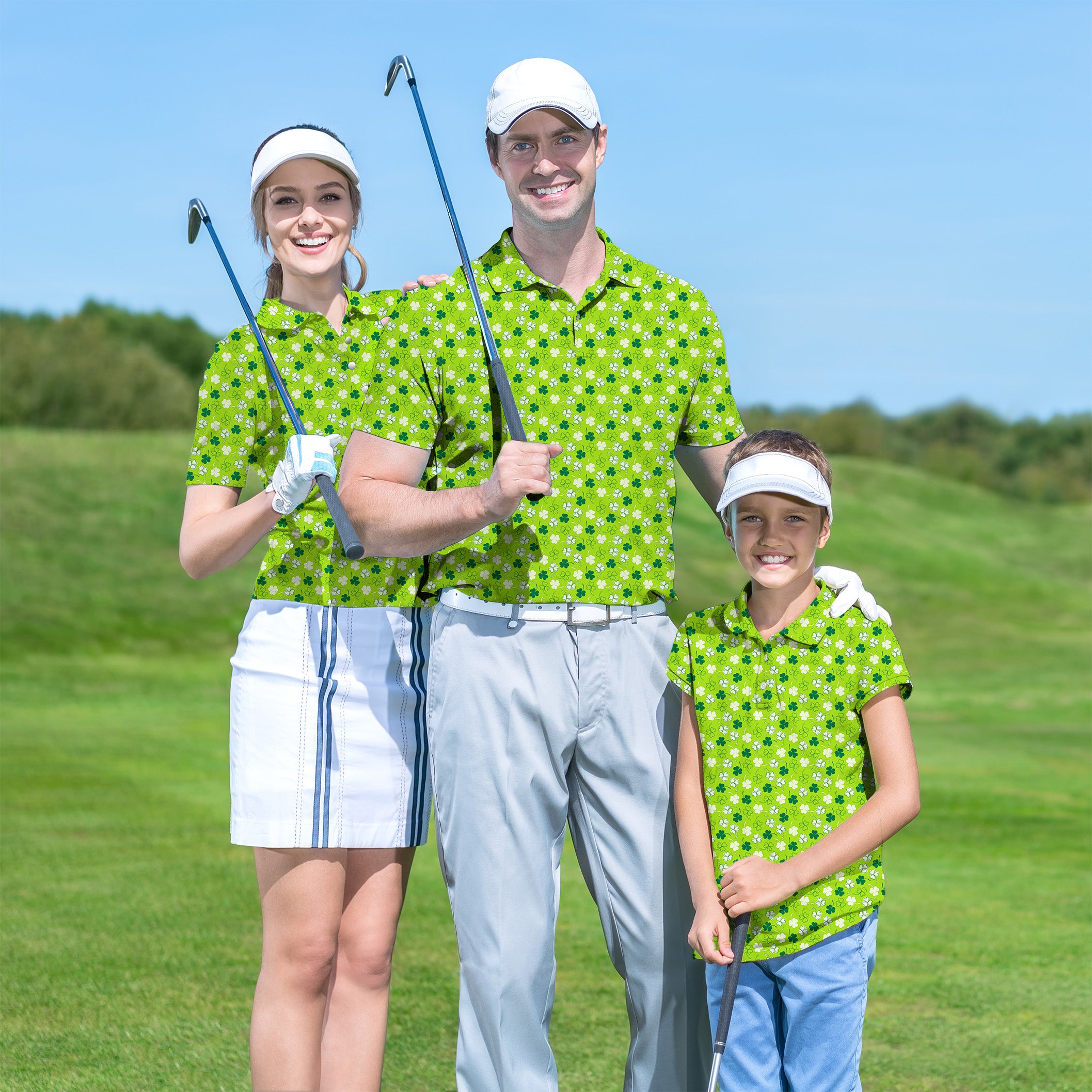 Leaf clover St. Patrick's Day Golf Polo Men Women youth family set