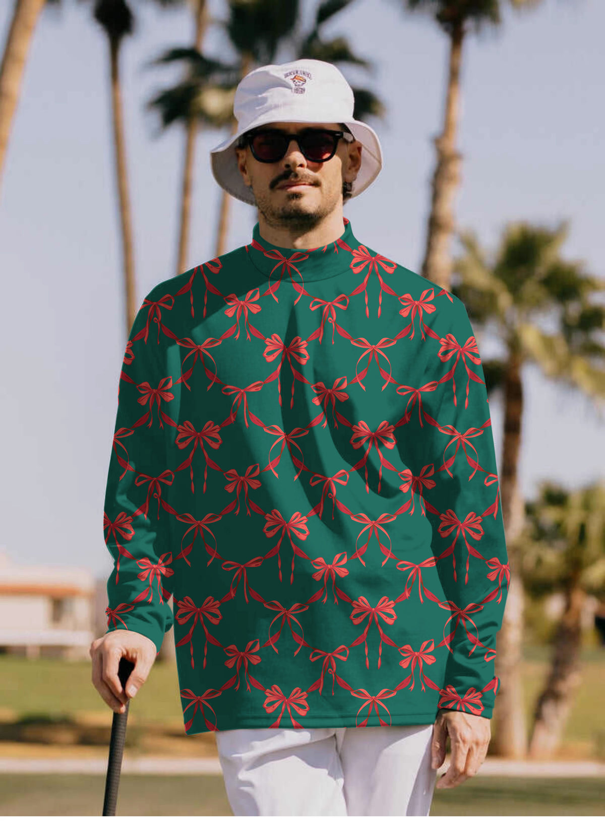 Men's Christmas red knot detail Mock Neck Long/Short Sleeve Golf Tops