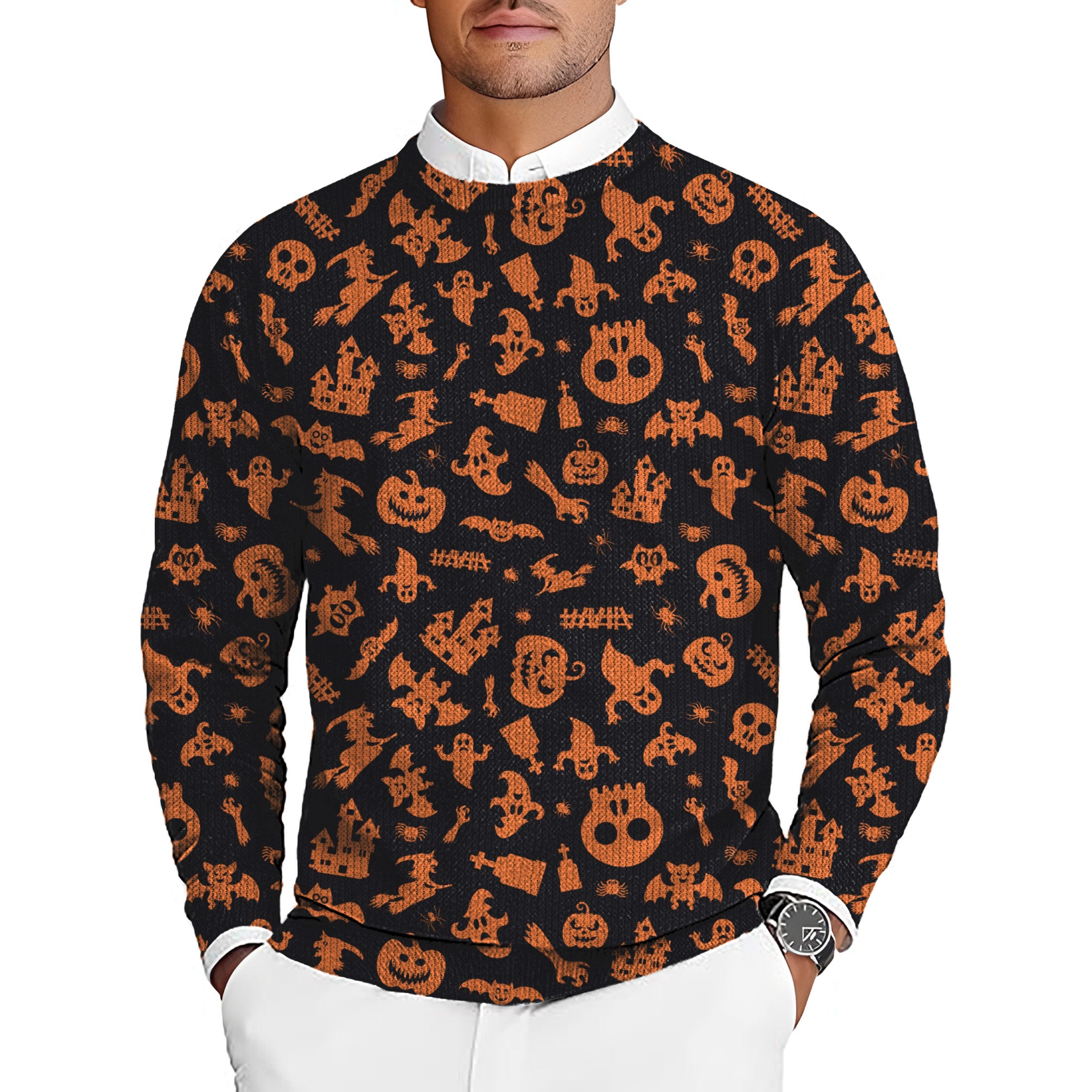 Spooky Halloween Men's Golf Crewneck Pullover Sweaters Ugly Sweater