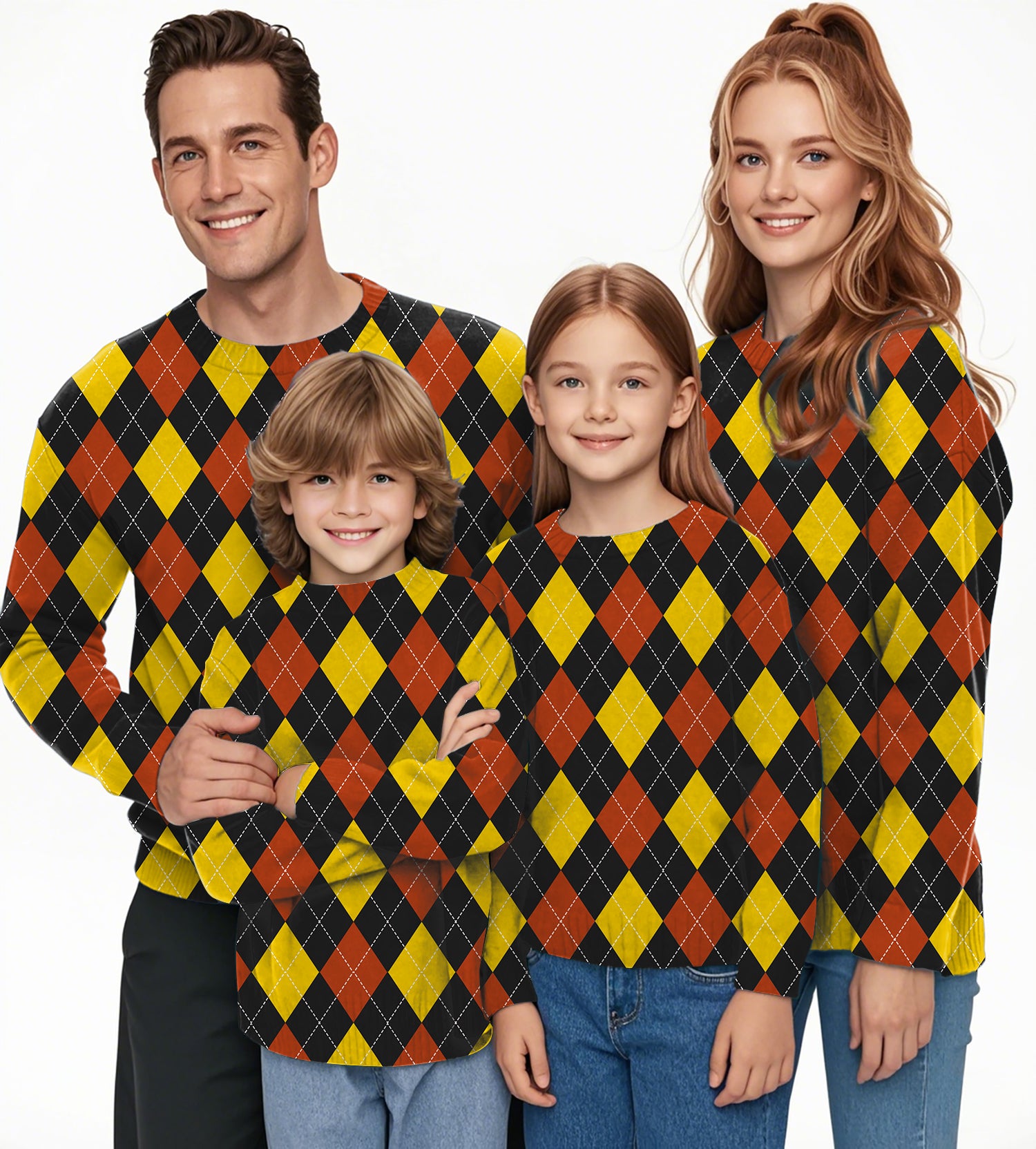 red Argyle Crewneck Pullover Ugly Sweater Men Women boy girl family