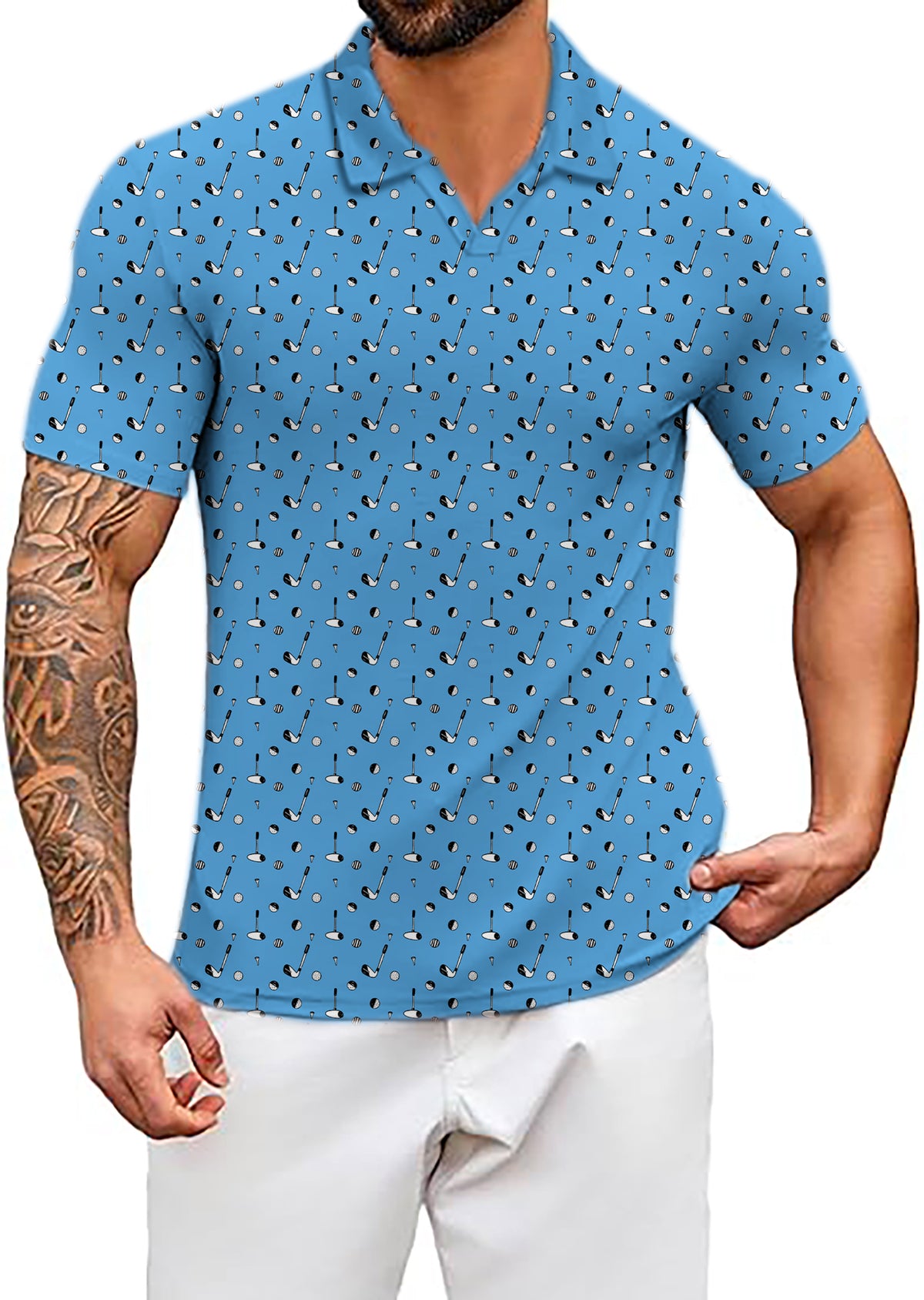 Men's Sky-blue golf life V Neck Golf Polo Shirts