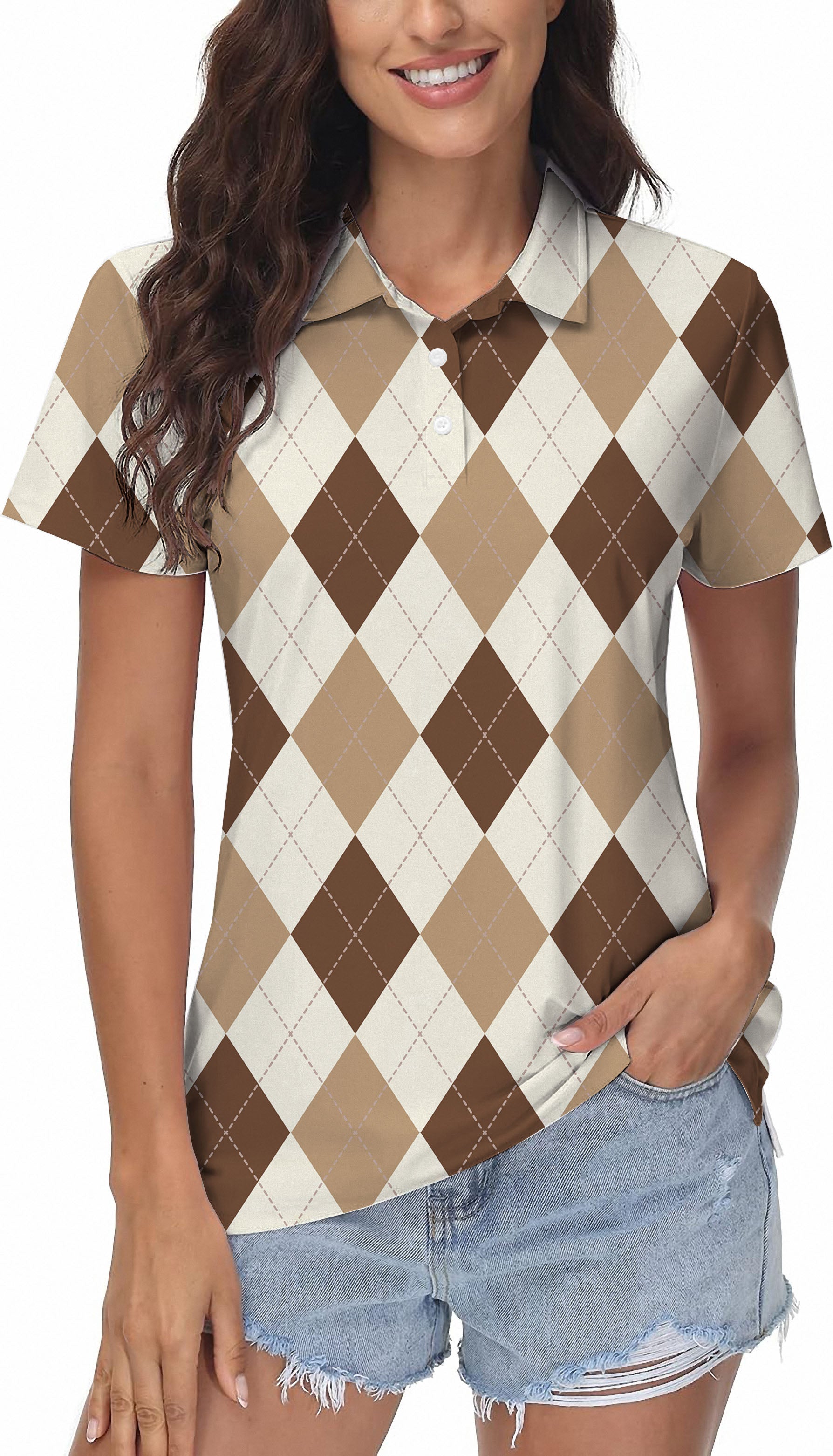 brown Argyle Women's Golf Polo