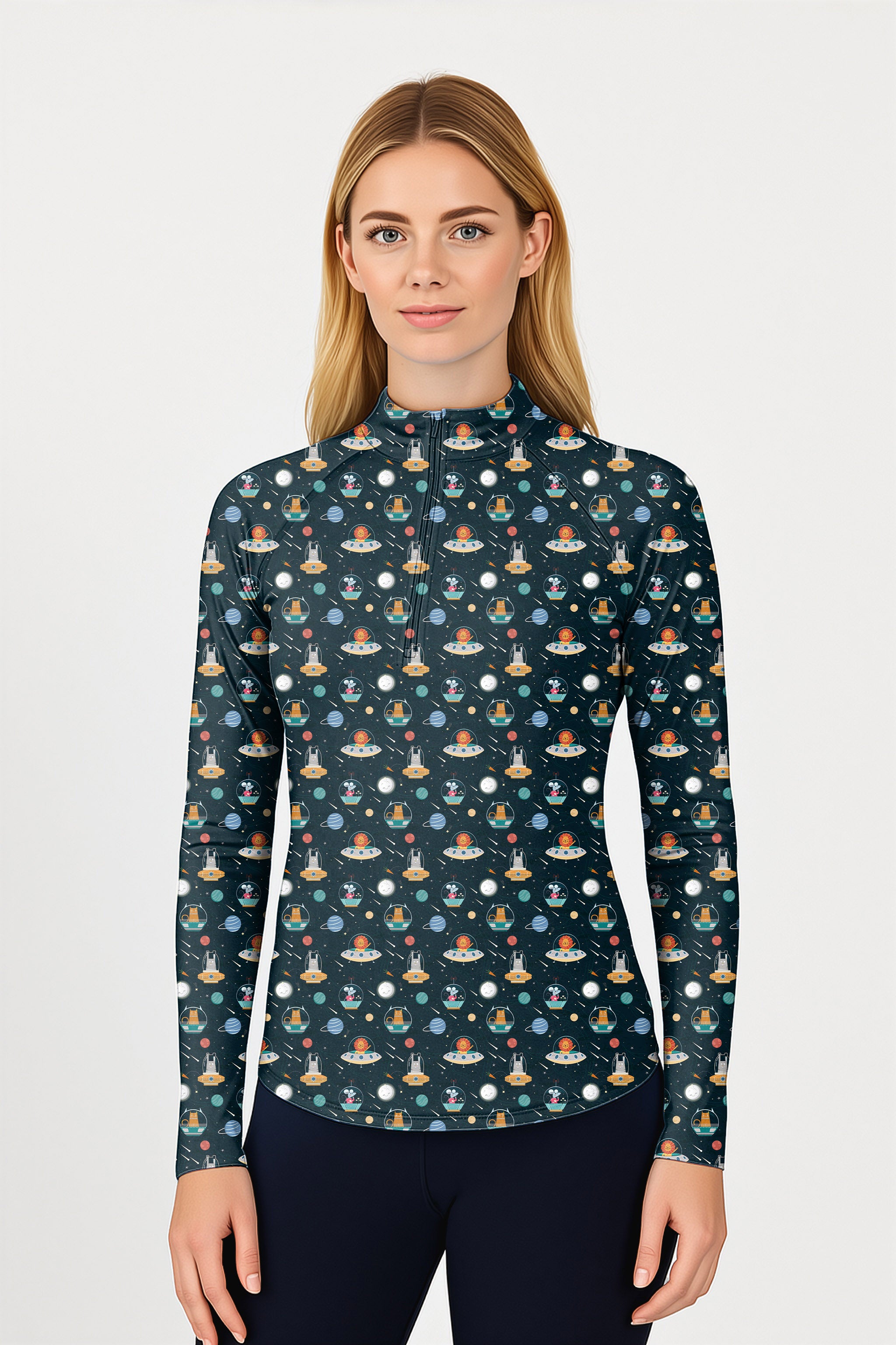 Space Friends  Women's Golf Active 3/4 Zip Top