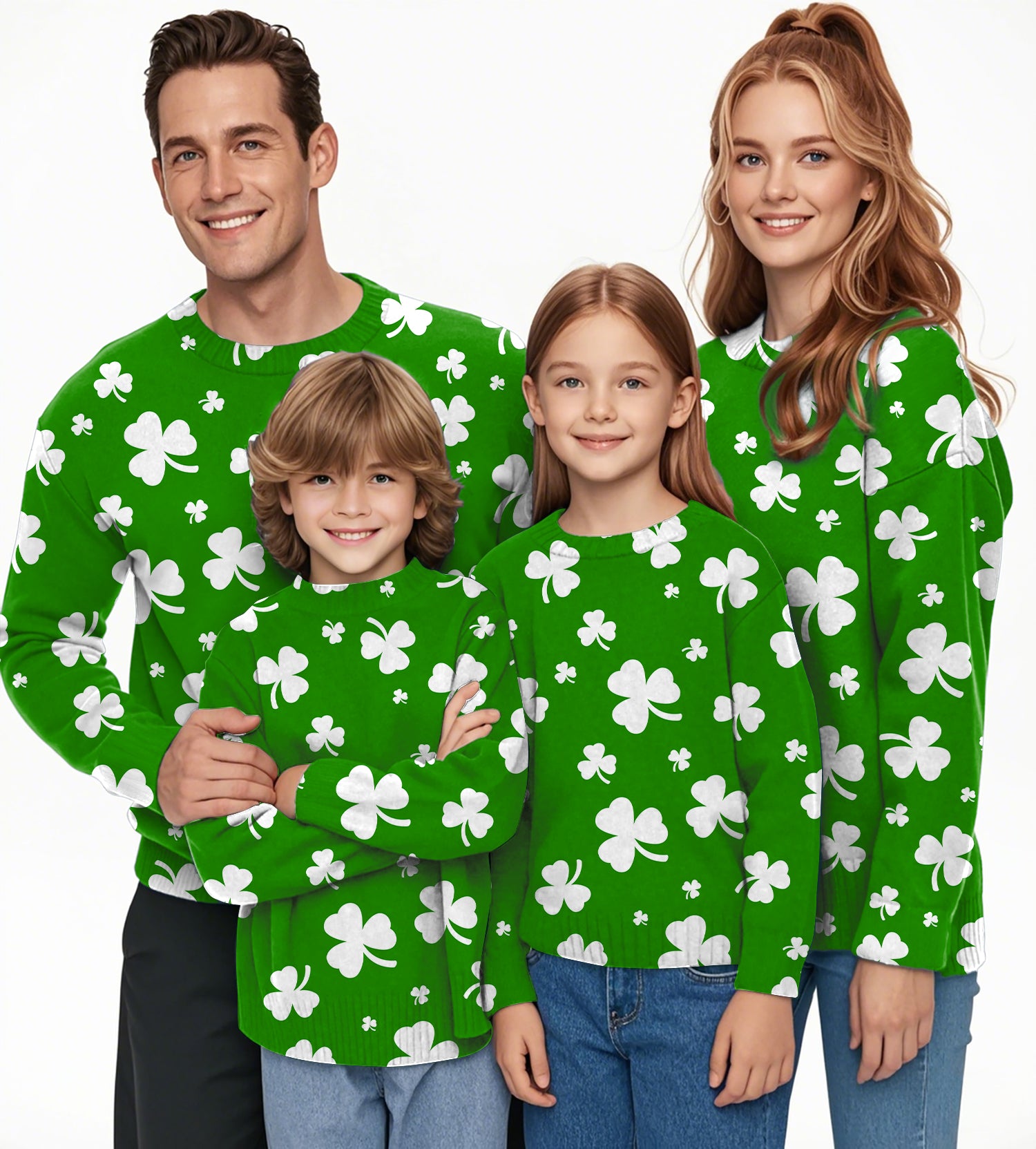 Leaf clover St. Patrick's Day Crewneck Pullover Ugly Sweater Men Women boy girl family