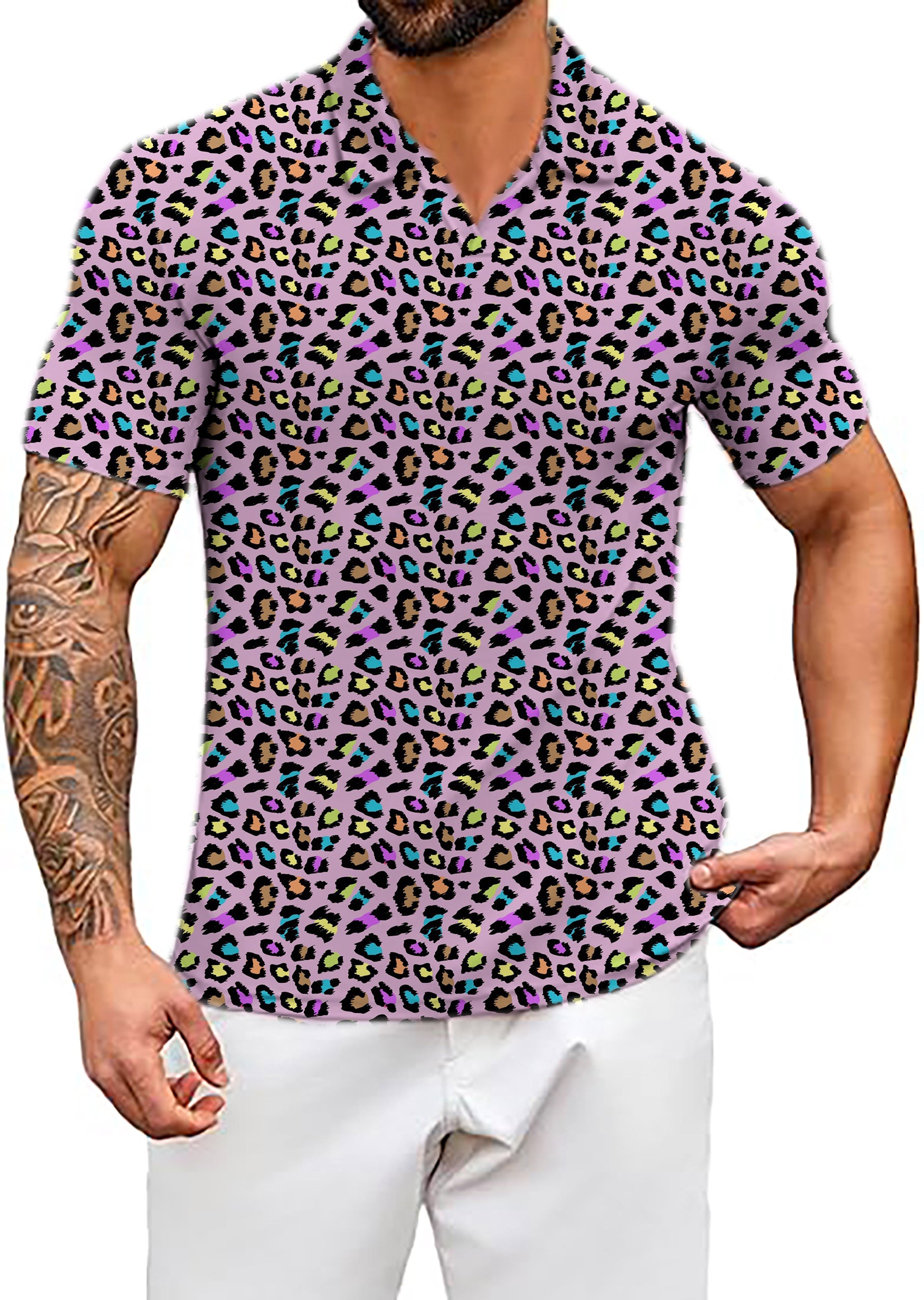 Men's Leopards of color V Neck Golf Polo Shirts