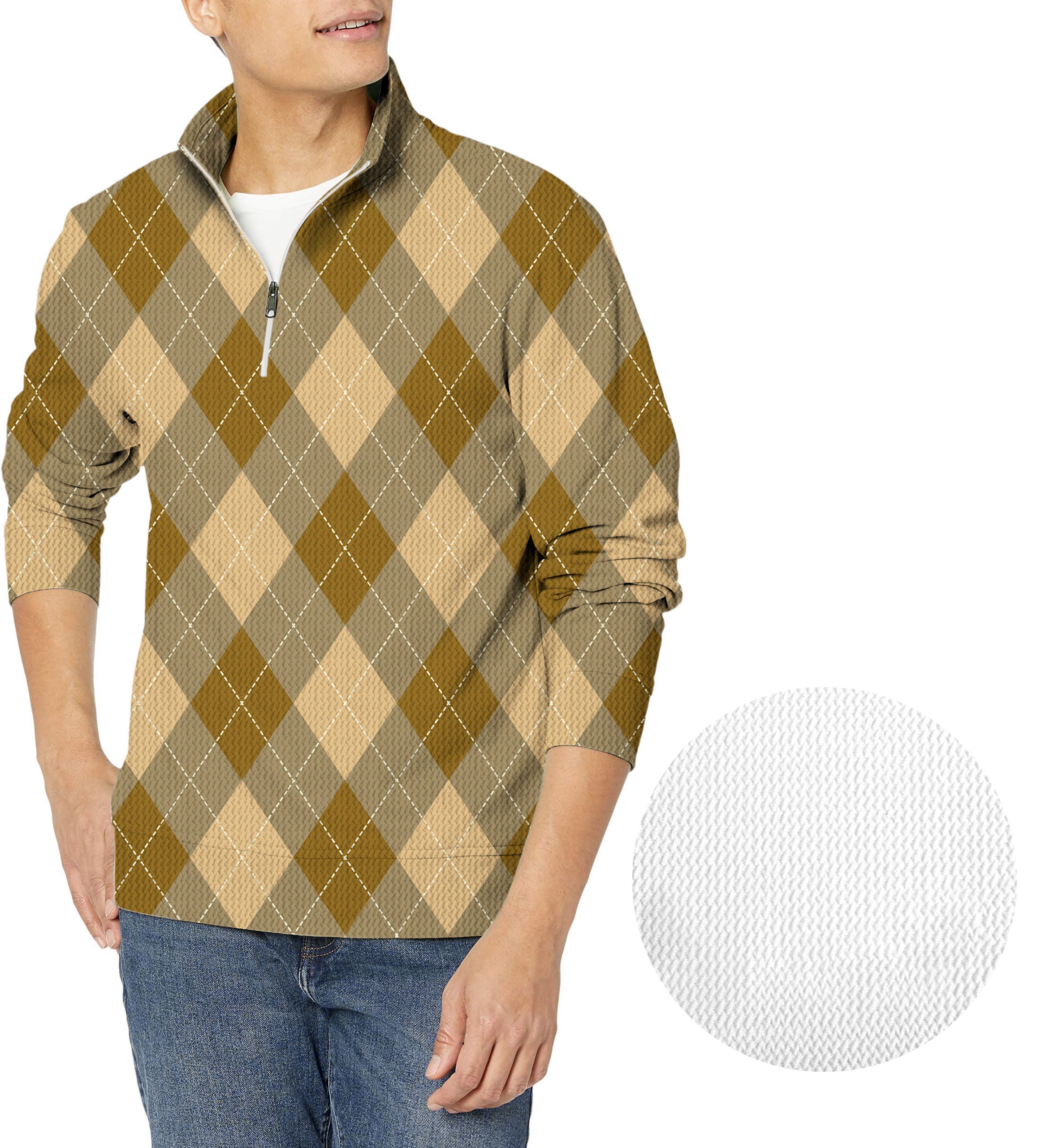 brown Argyle-Men's Golf Waffle Zipper Pullover