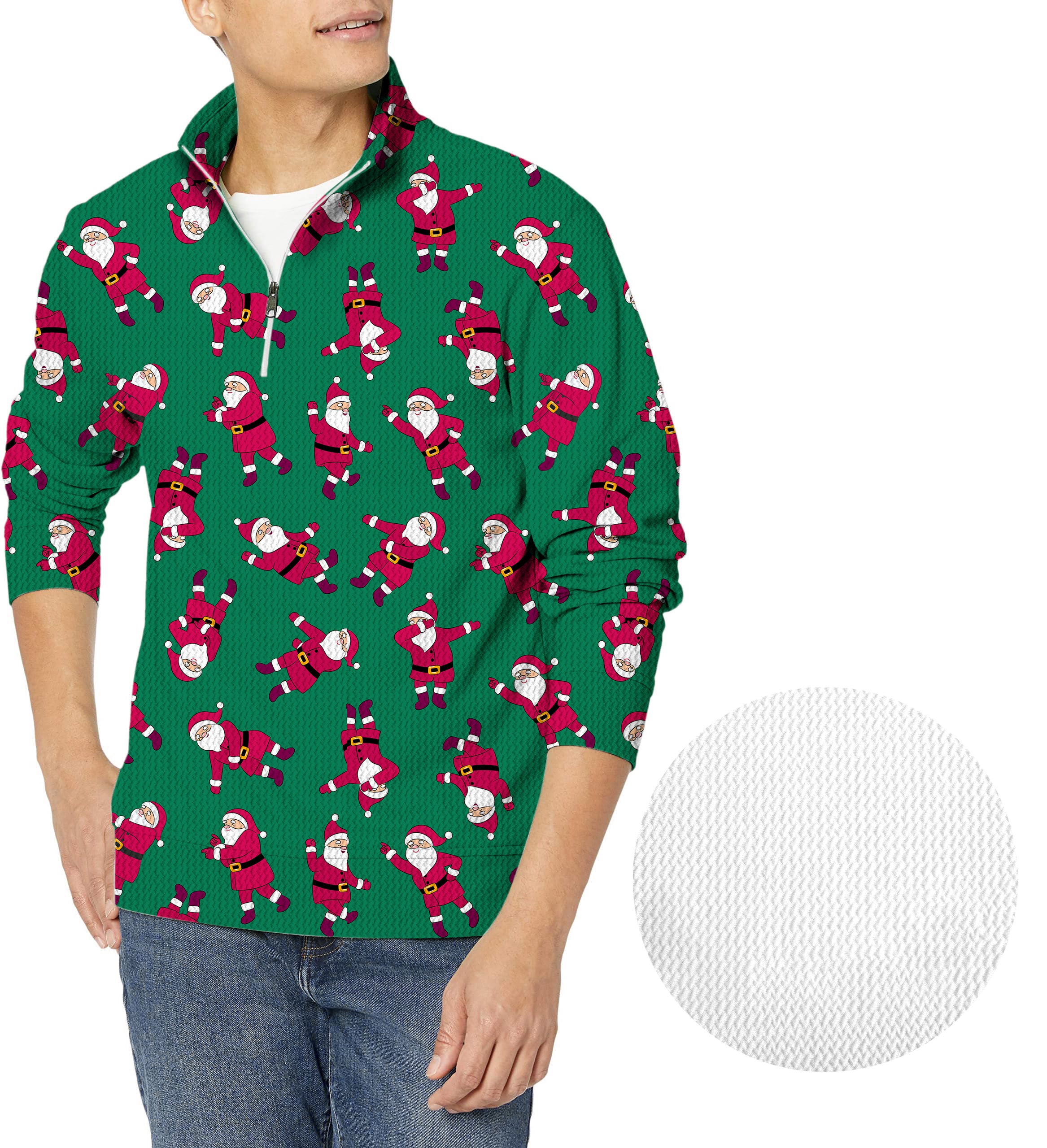 Christmas Santa-Men's Golf Waffle Zipper Pullover