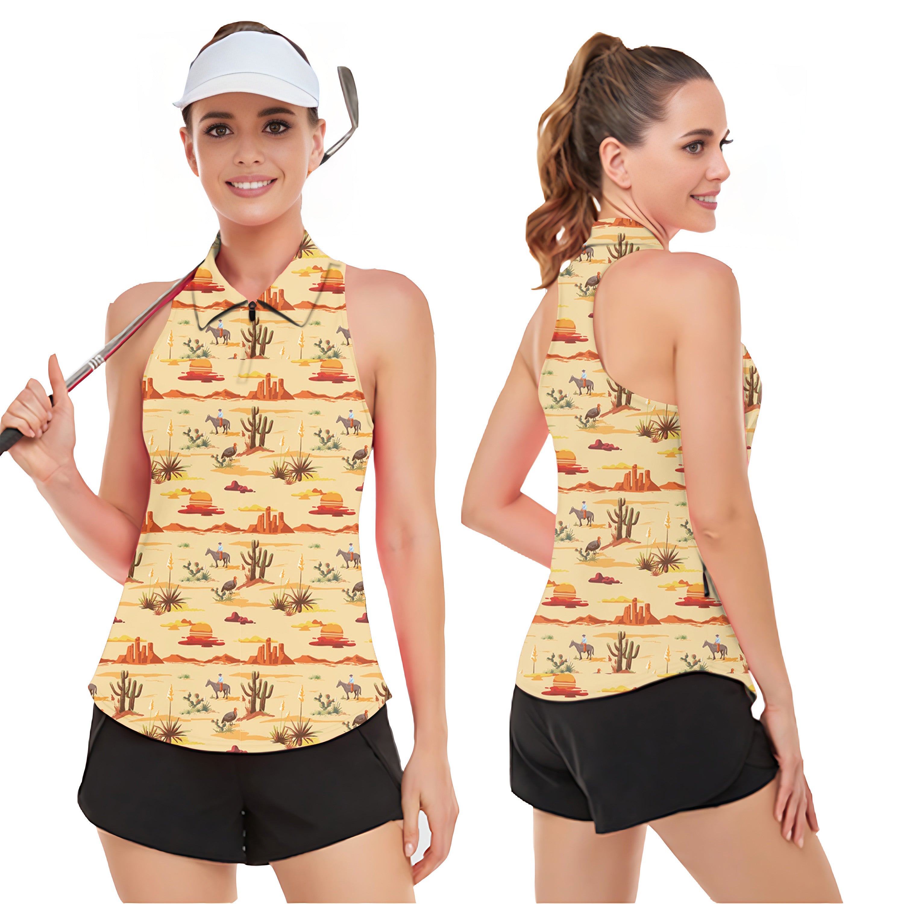 Vintage Desert Women‘s Sleeveless Golf Tank Top Shirt Polo