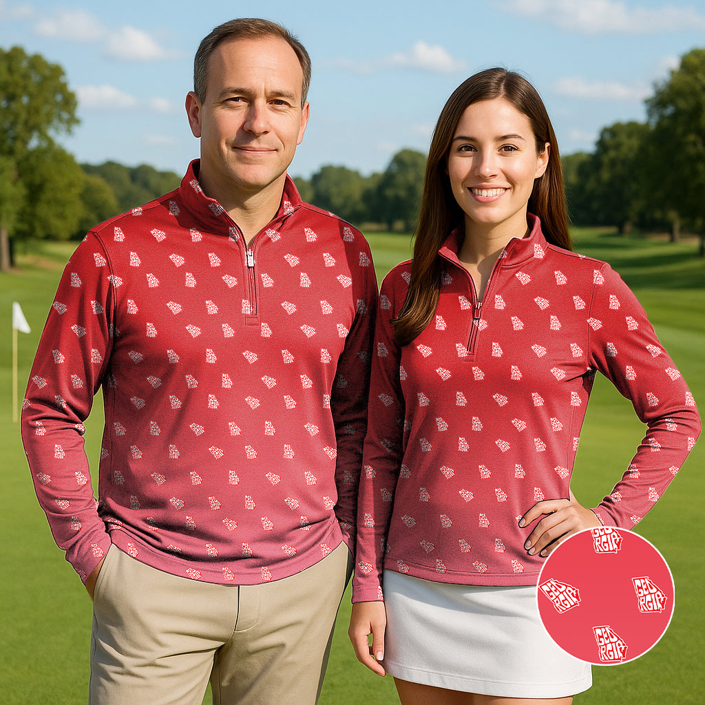 Red Georgia Couple Golf Active 3/4 Zipper Top Long Sleeves