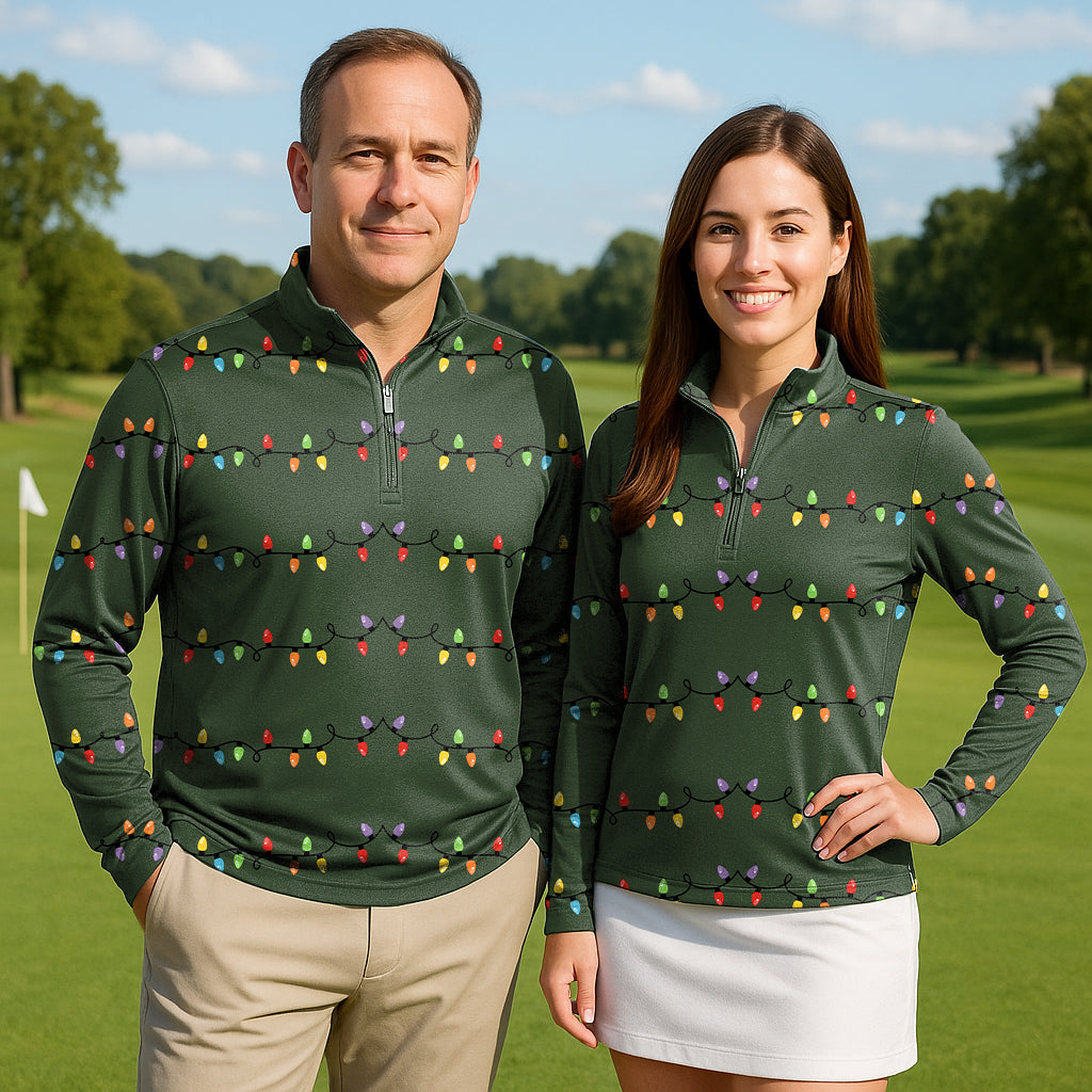 lighting Christmas Couple Golf Active 3/4 Zip Top Long Sleeves