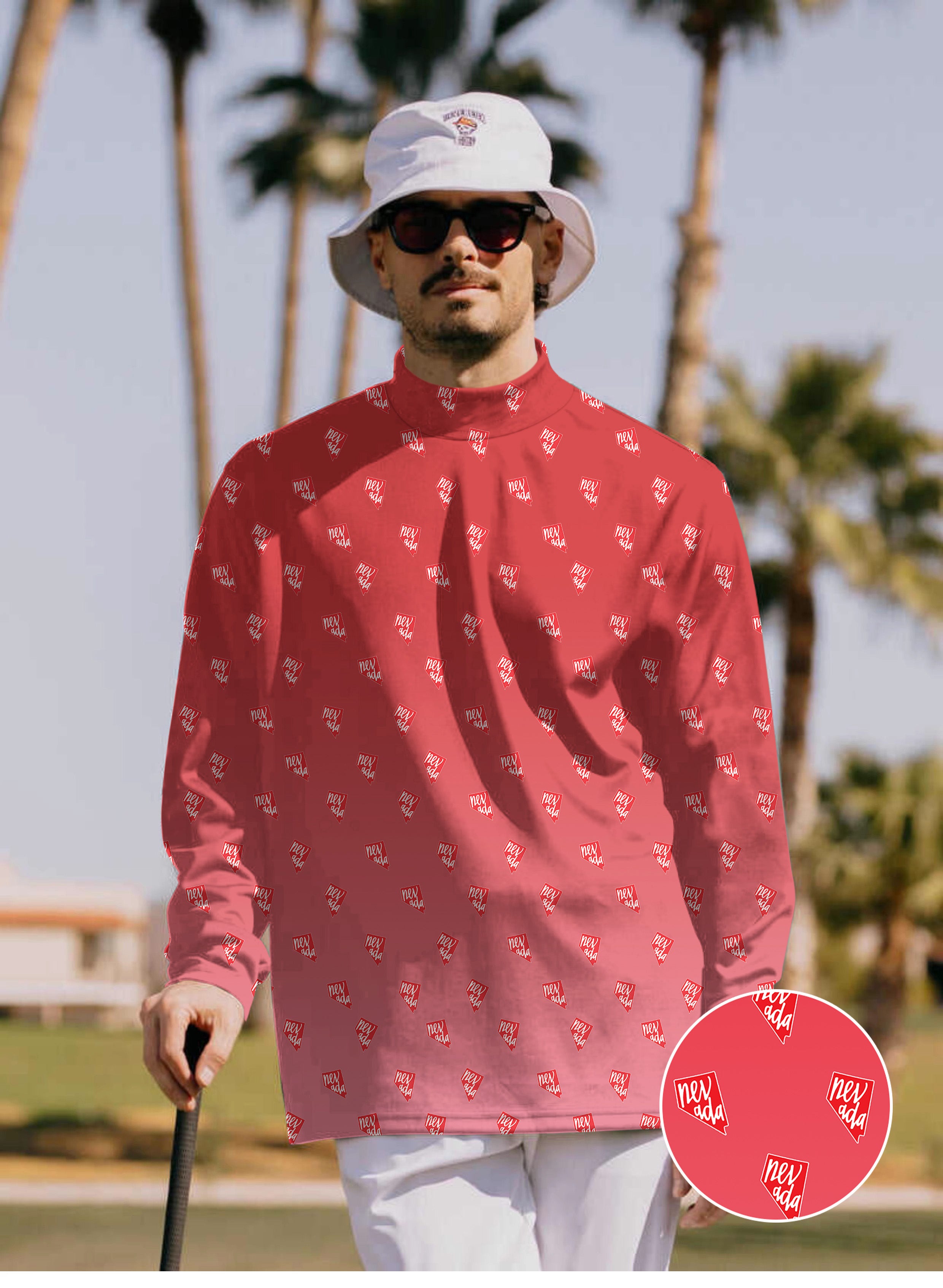 Men's Red Nevada Mock Neck Long/Short Sleeve Golf Tops