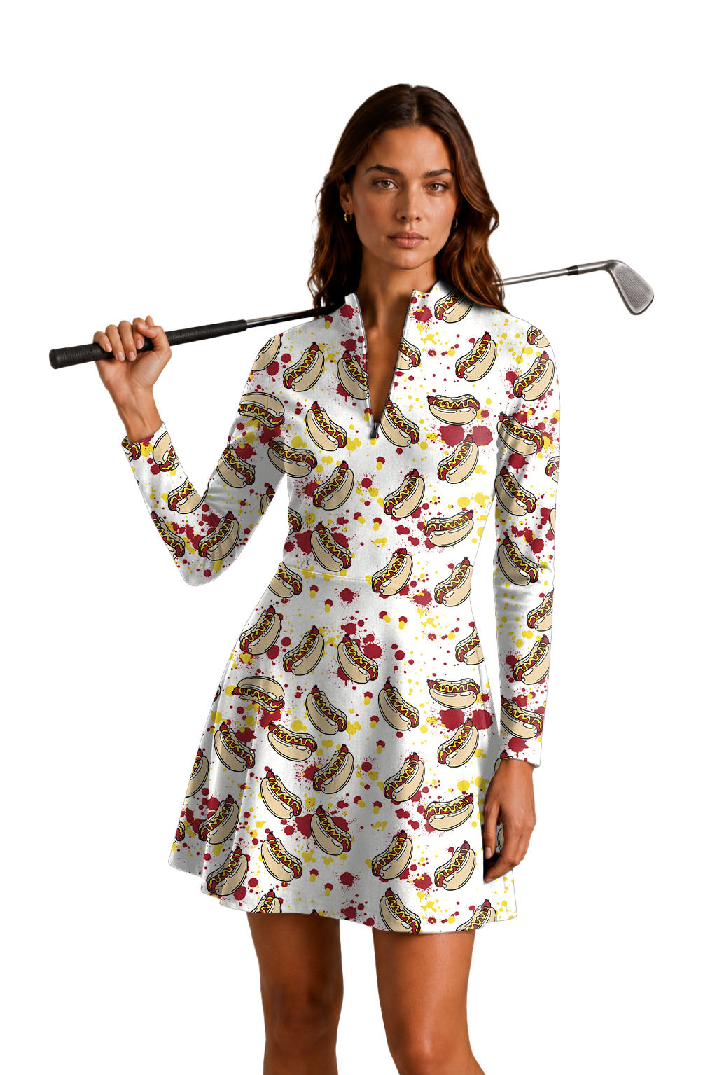 Hot Dog Women's Golf Long Sleeve Zipper Dresses Comes with separate matching shorts