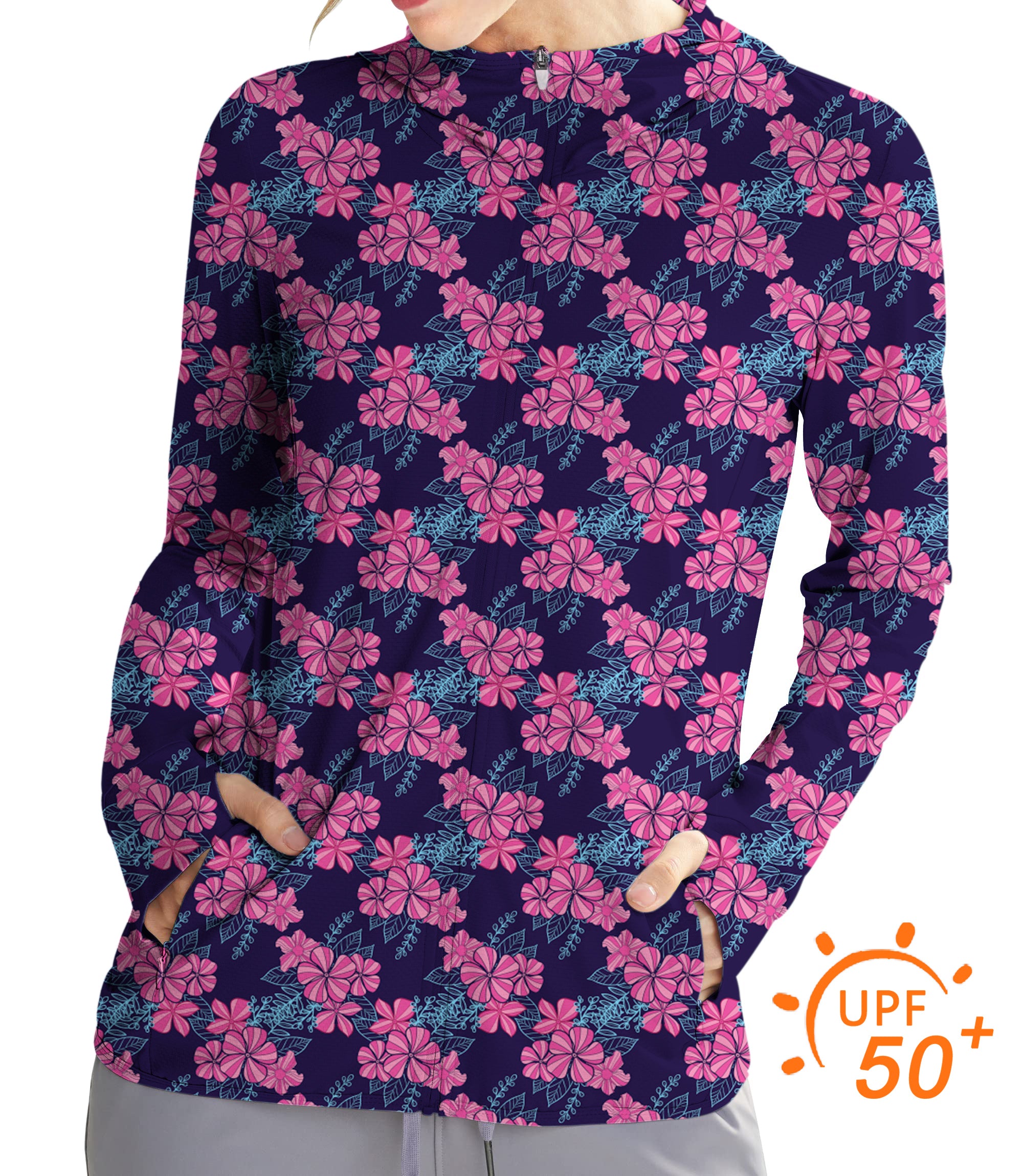 Women's Outdoor Blossom Burst Golf Sun Protection Slim Fit zip hoodies