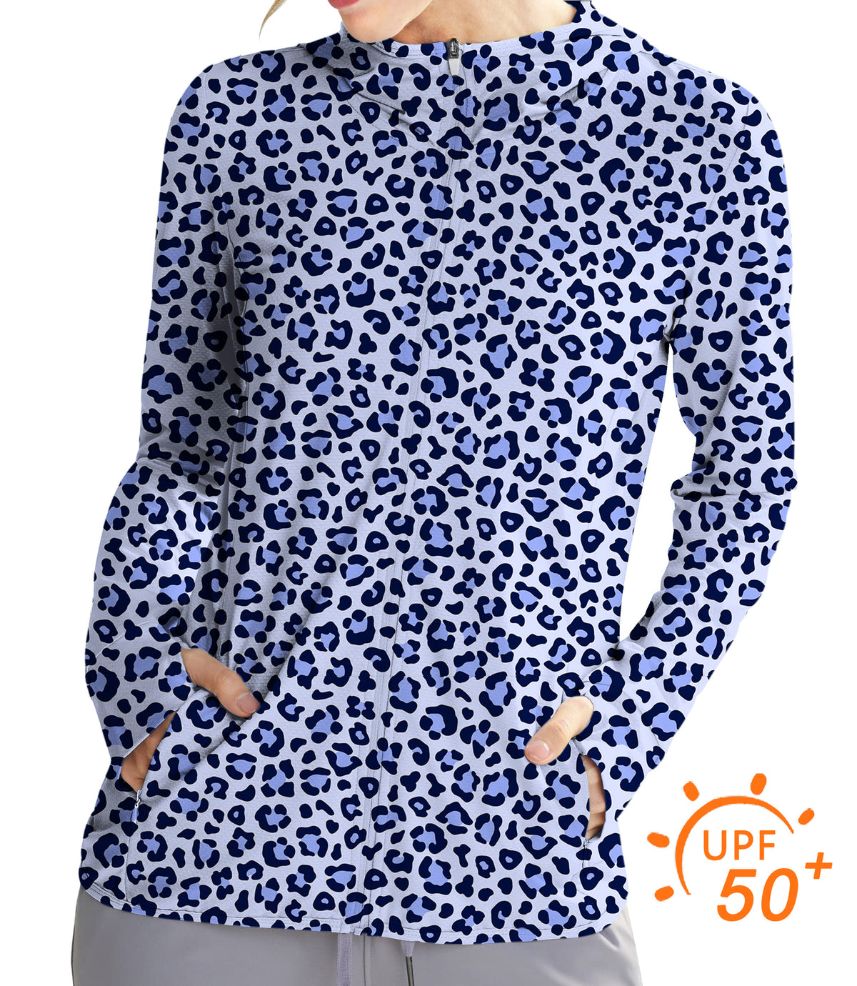 Women's Outdoor purple leopard print Golf Sun Protection Slim Fit zip hoodies