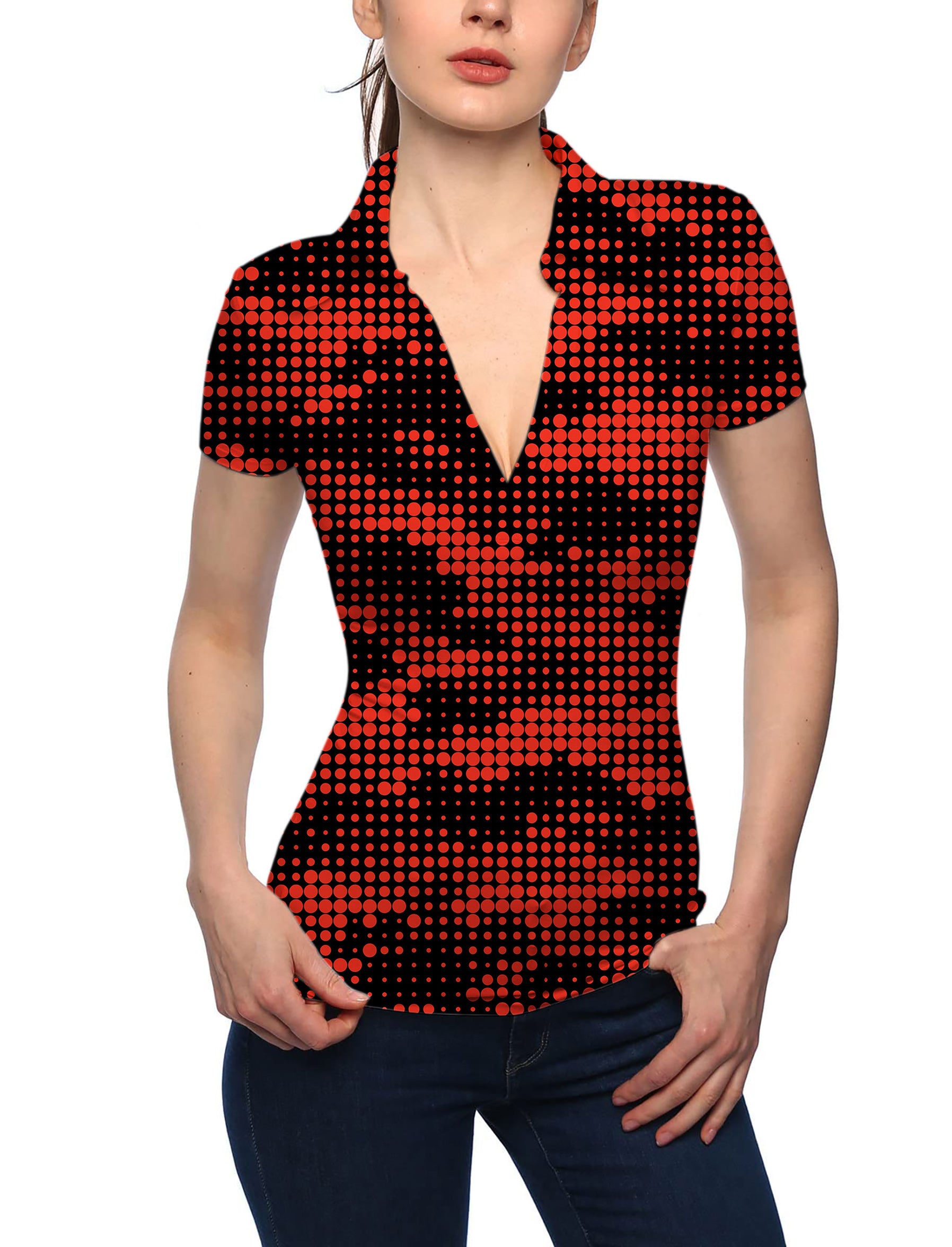 Women's Red origin pixel V Neck Golf Polo