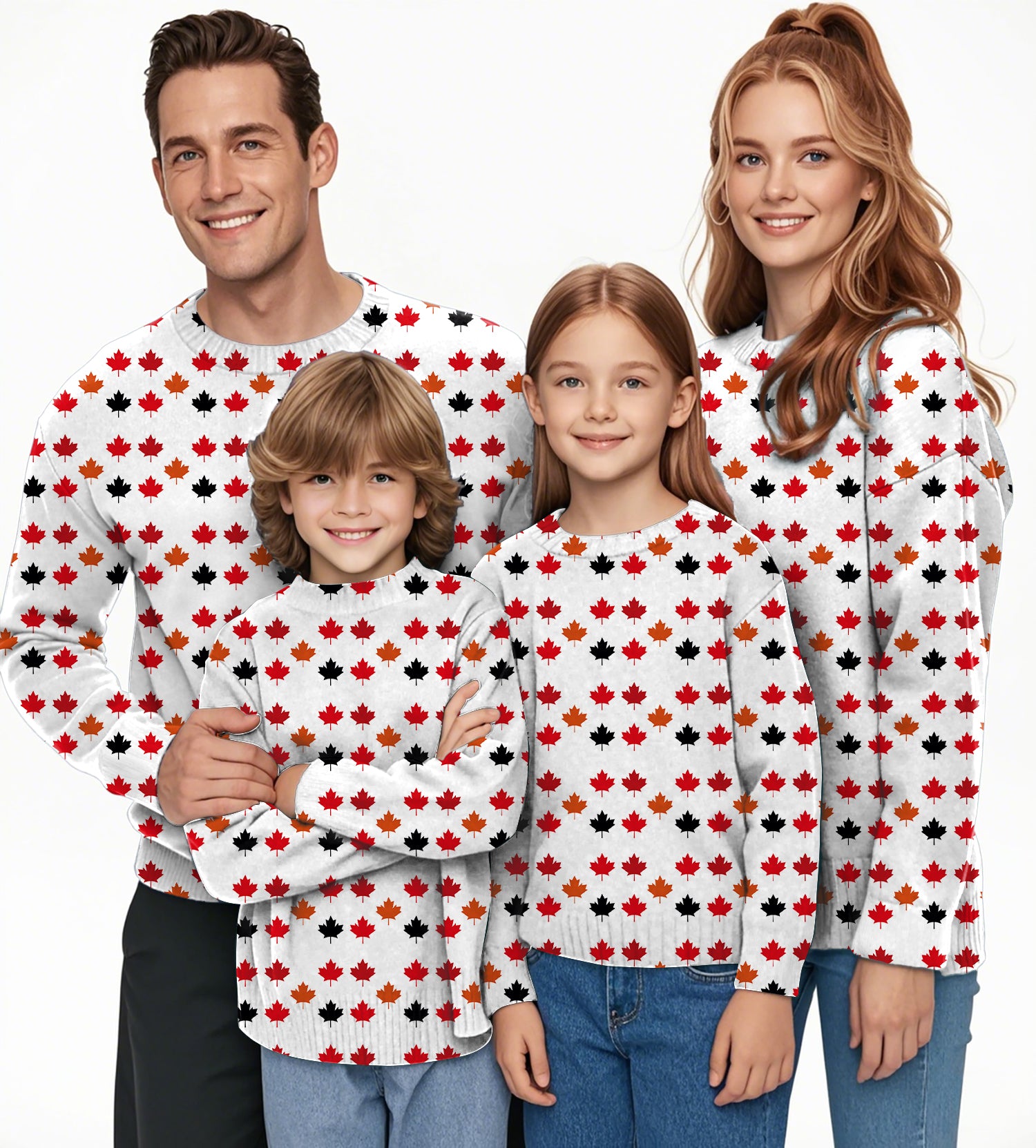 Canada Four Color Maple Leaves Crewneck Pullover Ugly Sweater Men Women boy girl family
