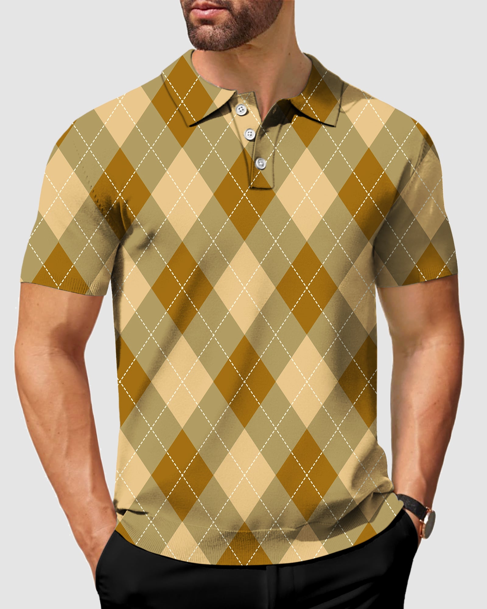 Men's brown Argyle Polo
