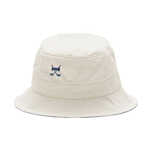 Customized embroidered name bucket hat with golf design, durable cotton, adjustable fit, and sun protection.