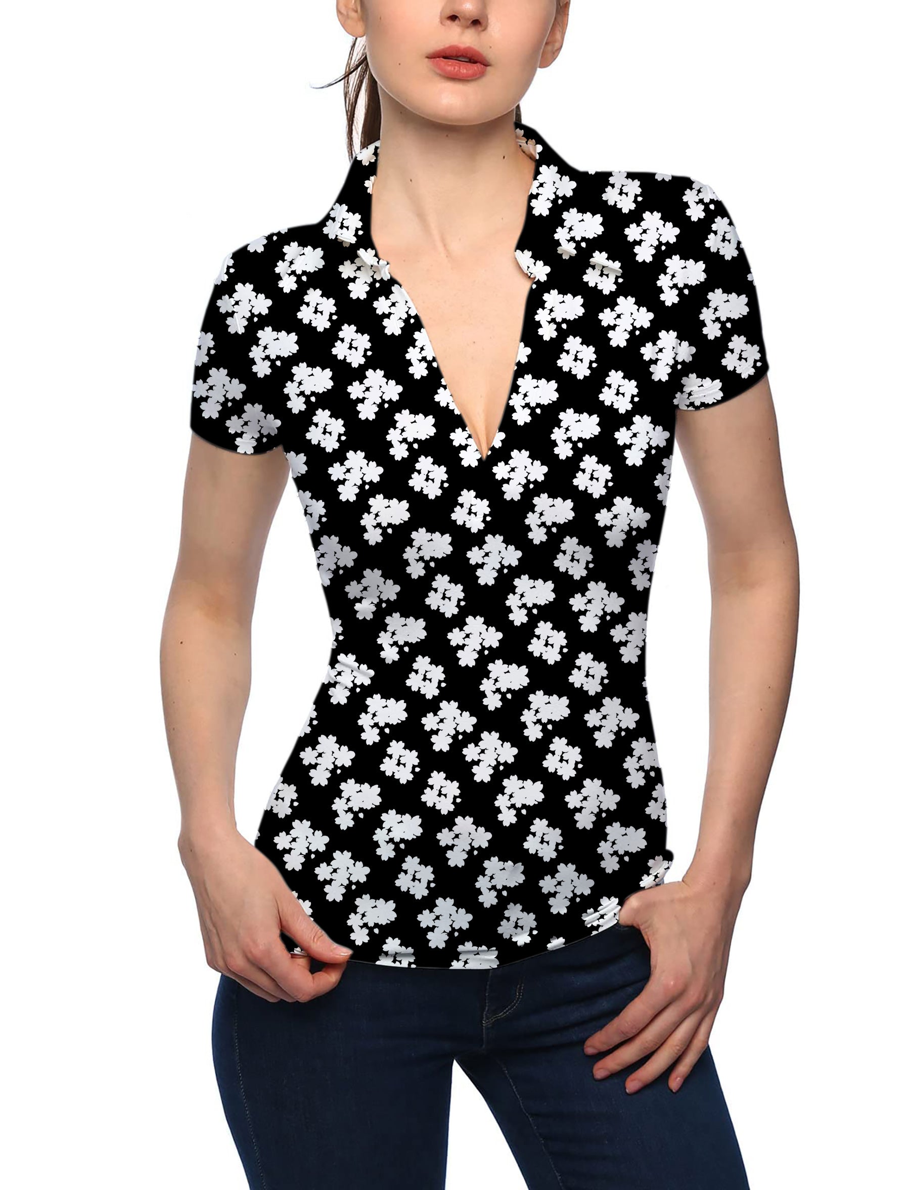 Women's sakura V Neck Golf Polo