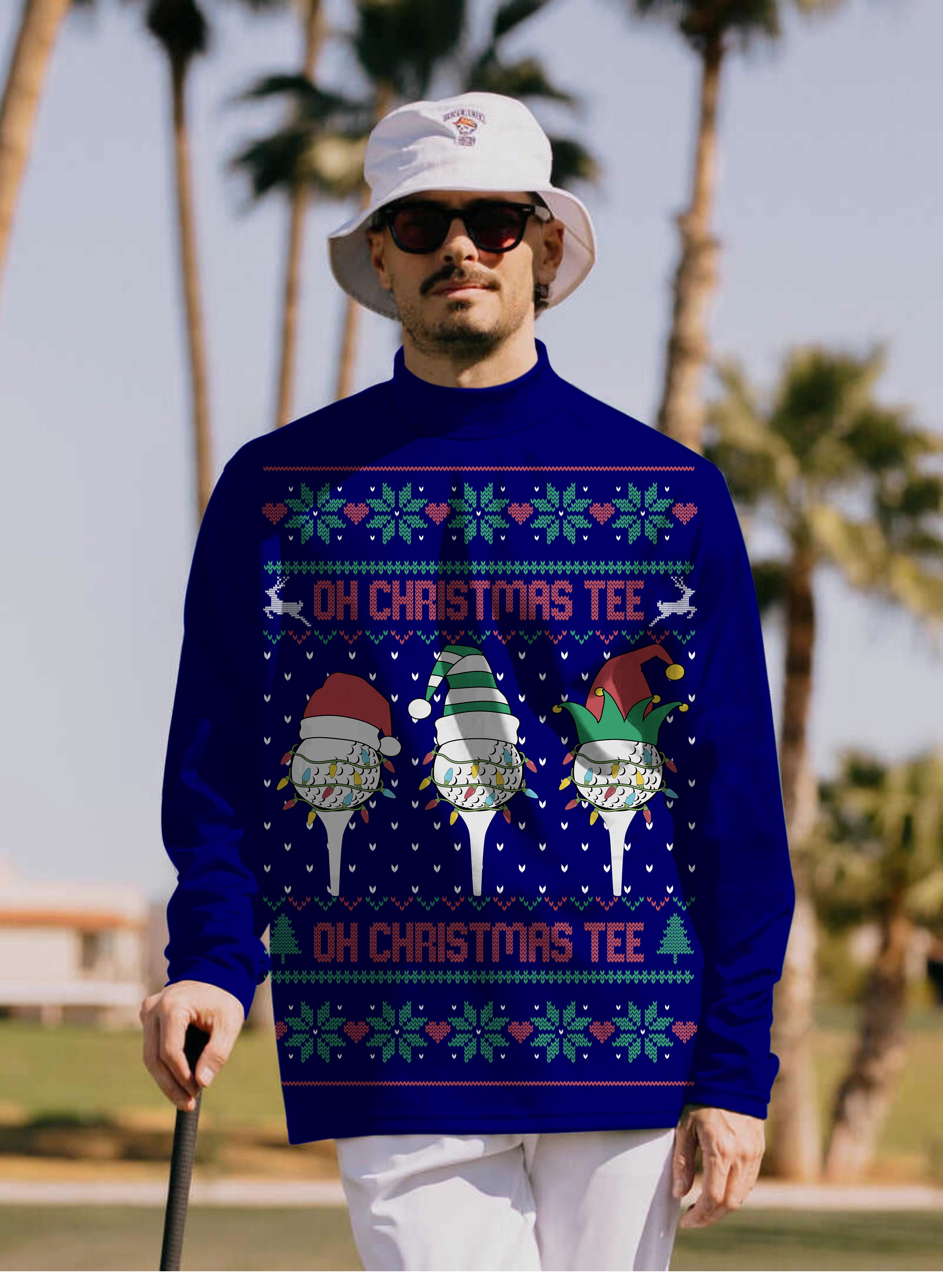 Men's Navy-Christmas Custom face Pullover High neck Long/Short sleeve T-Shirt
