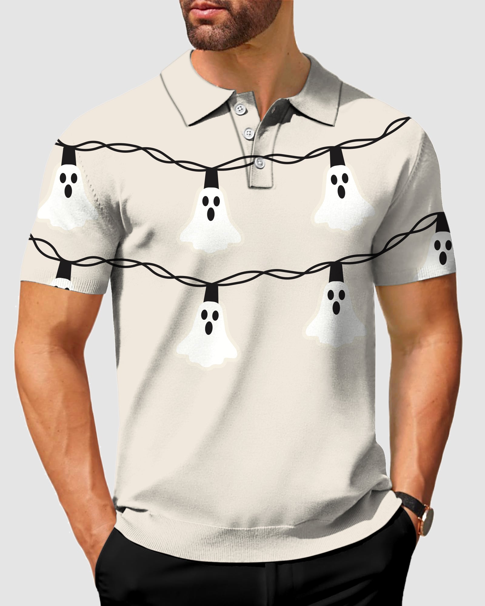 Men's Halloween Ghost Light Polo