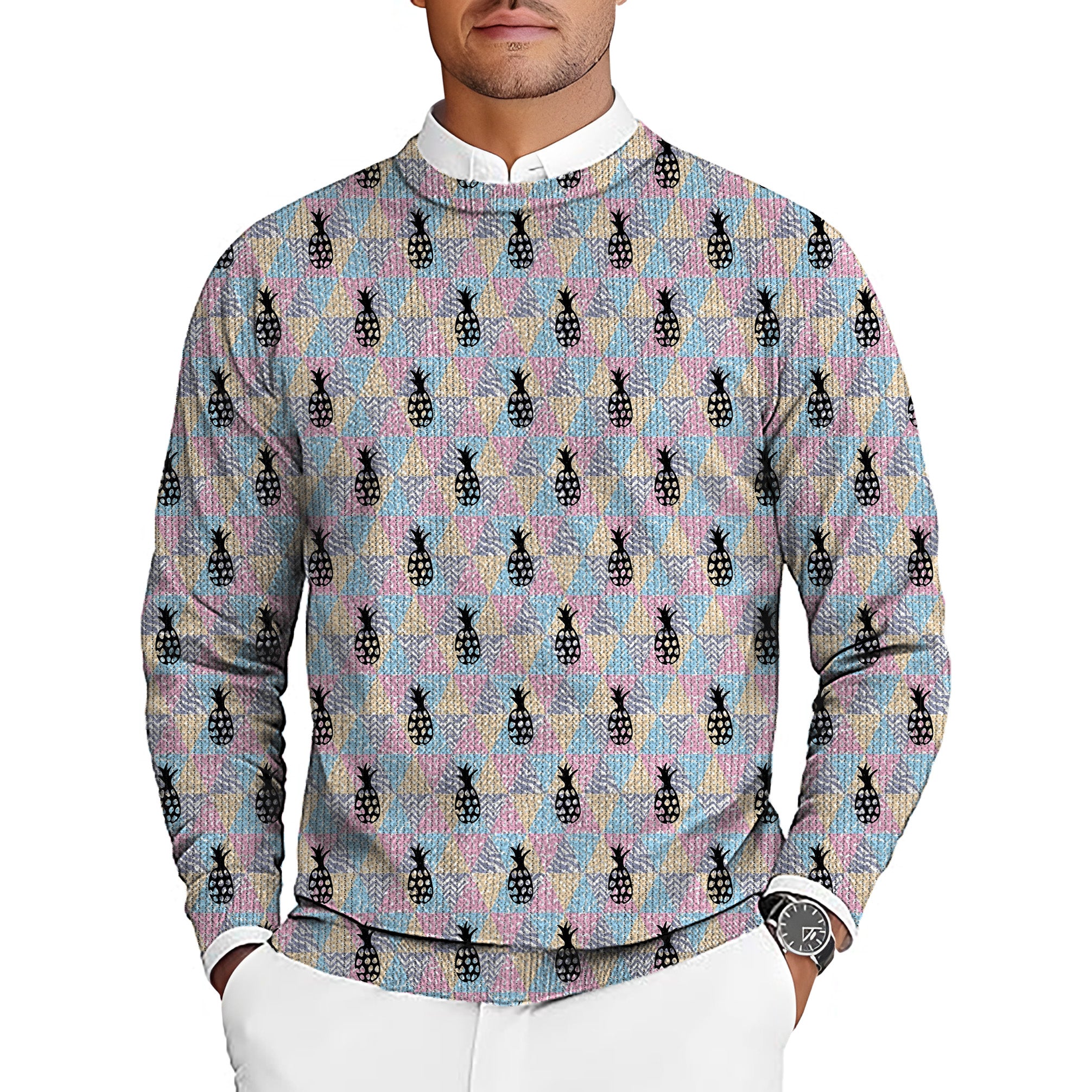 Pineapple Paradise Men's Golf Crewneck Pullover Sweaters Ugly Sweater