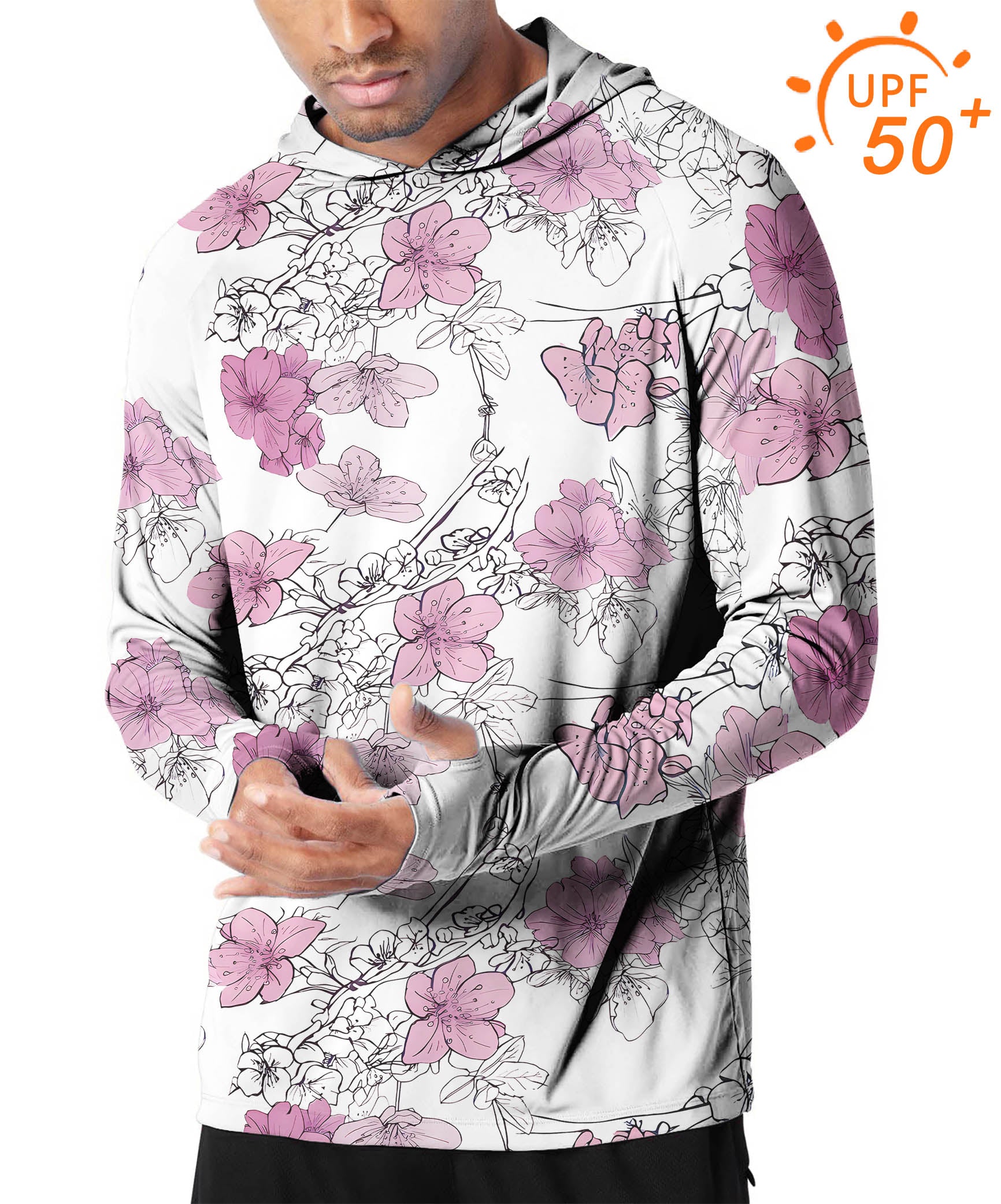 Men's Outdoor White Cherry Blossom Golf Sun Protection Slim Fit hoodies