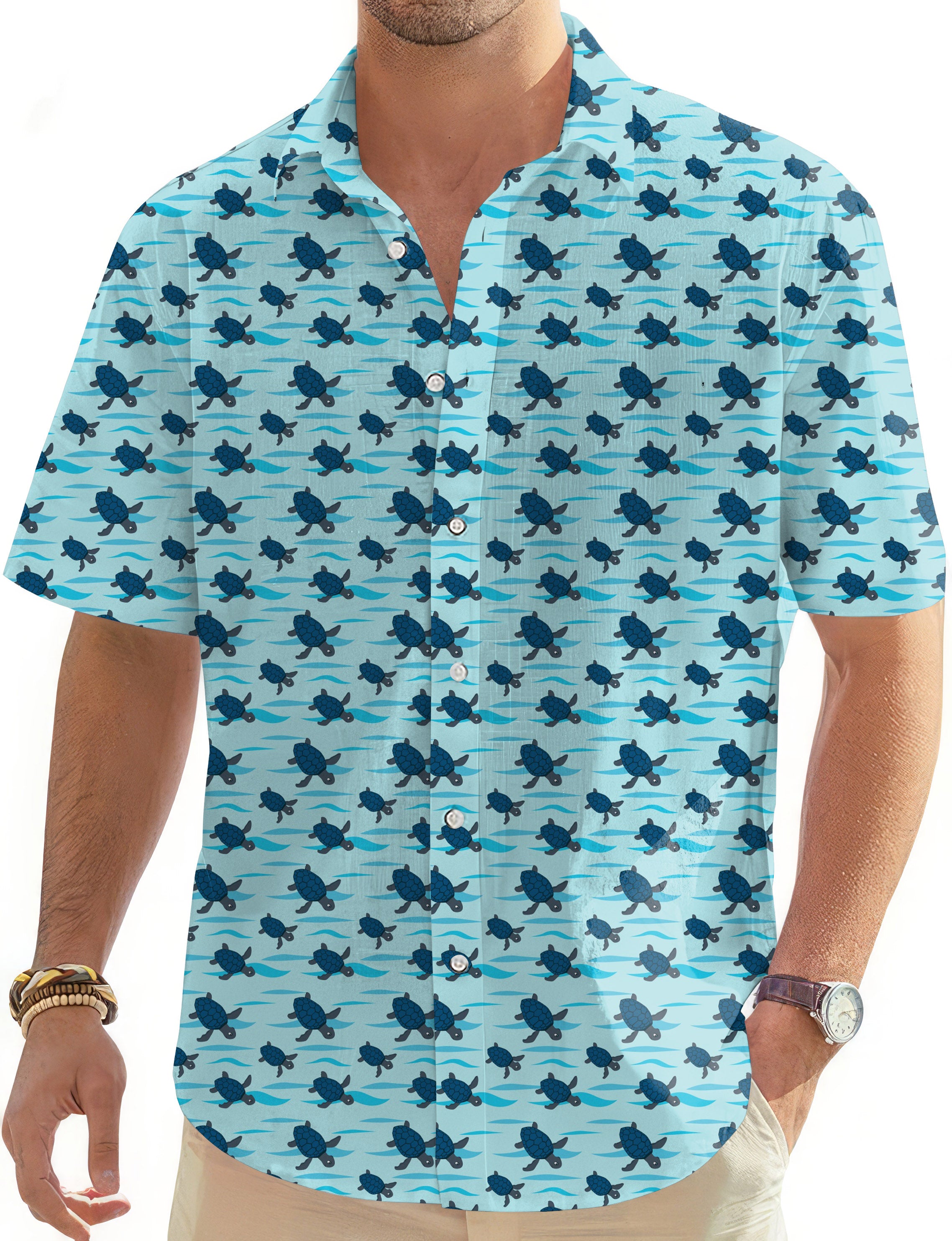 Turtle Time-Men's Golf Hawaiian Shirts Button Down Shirt