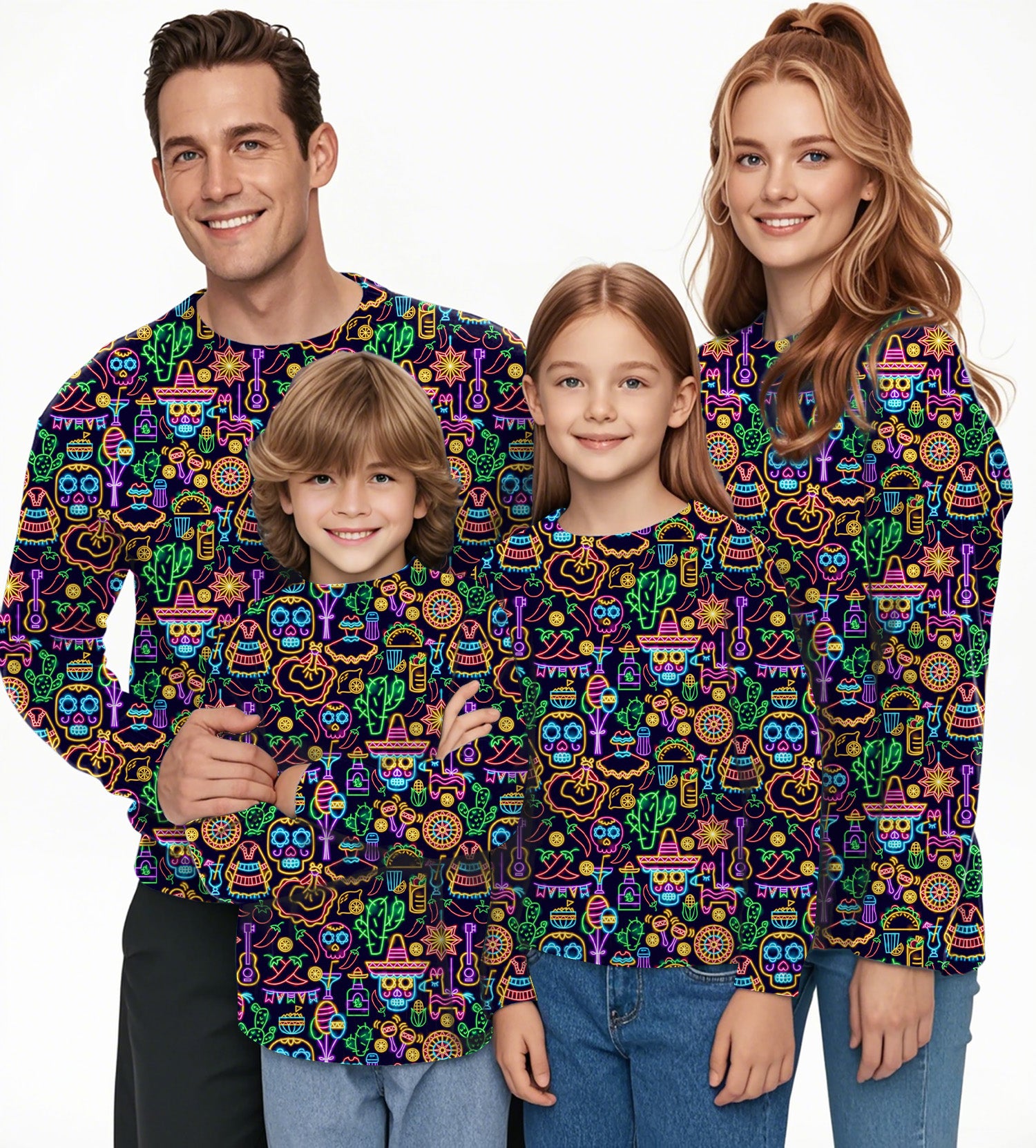 Neon Fiesta Crewneck Pullover Ugly Sweater Men Women boy girl family