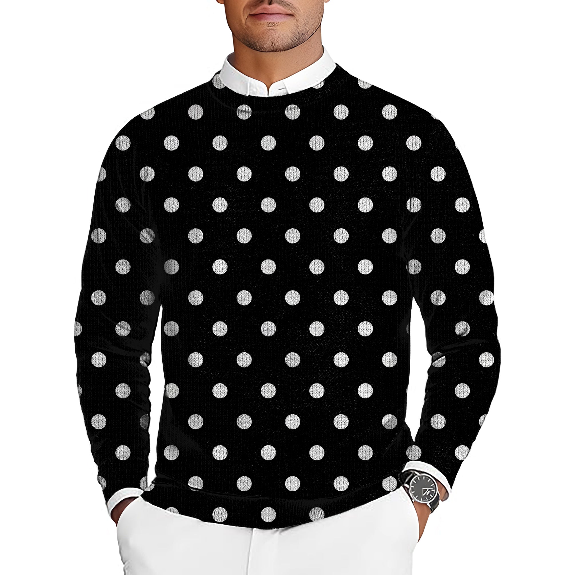 Pink Polka Dots Men's Golf Crewneck Pullover Sweaters Ugly Sweater