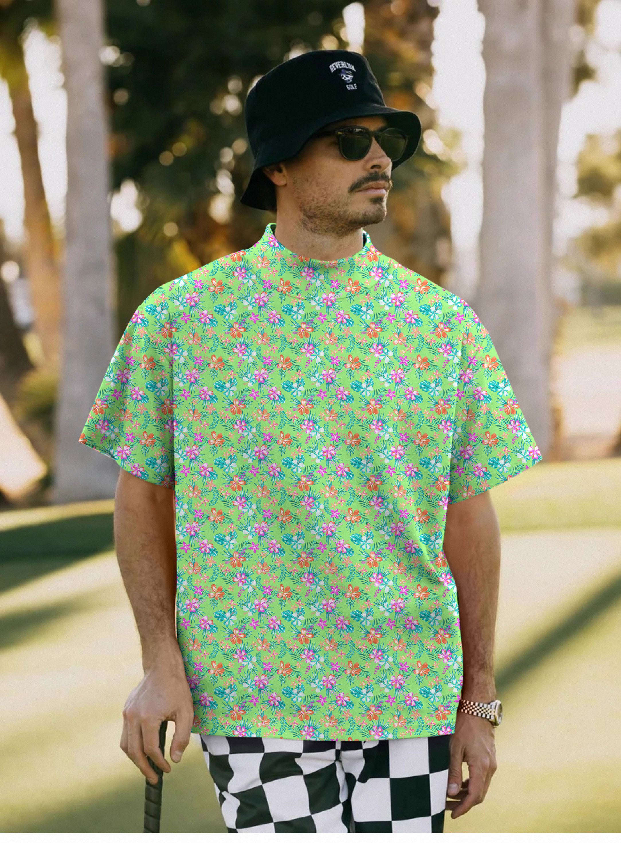 Men's Vibrant Blossom Pullover High neck Long/Short sleeve T-Shirt