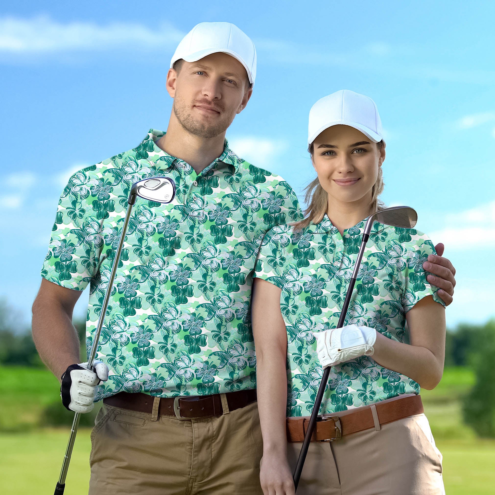 Golf Polo Couple Family set Four leaf clover