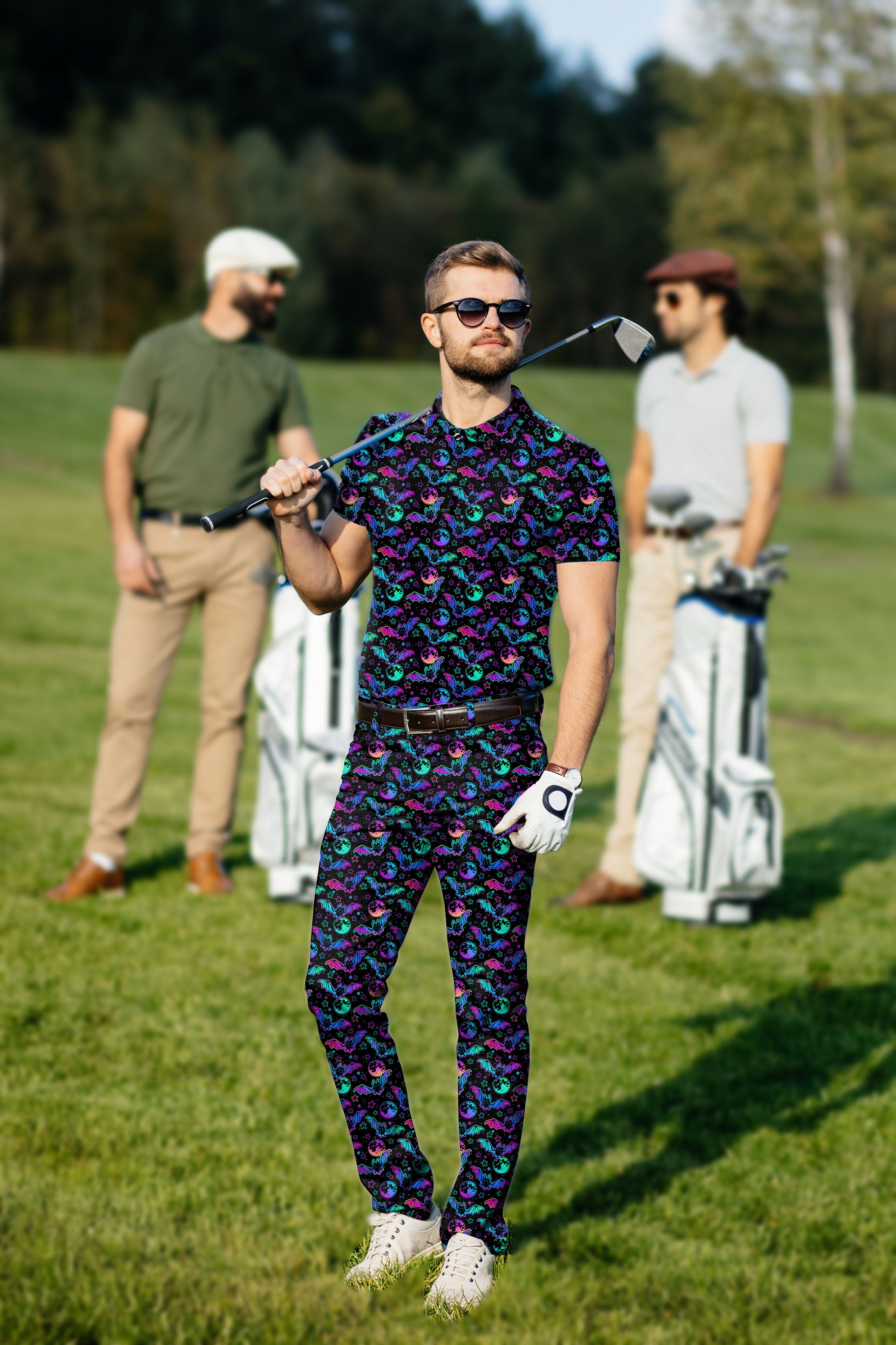 Men's Golf Set Polo+Pants Halloween Bat Moon