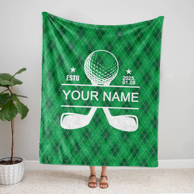 Personalized Your Date Name Golf Fleece Blanket | Sherpa Blanket Sports Team gift