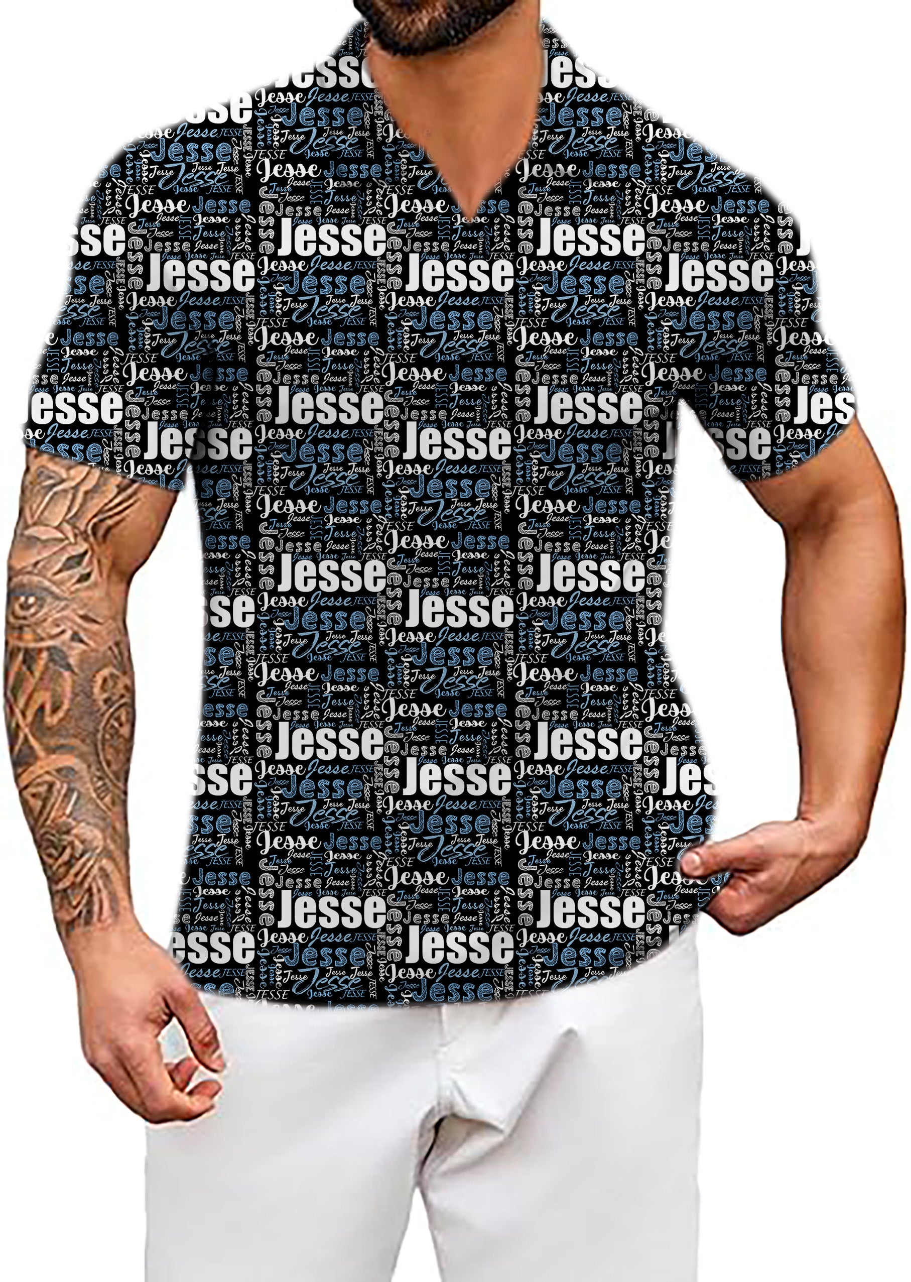 Men's Custom name black V Neck Golf Polo Shirts