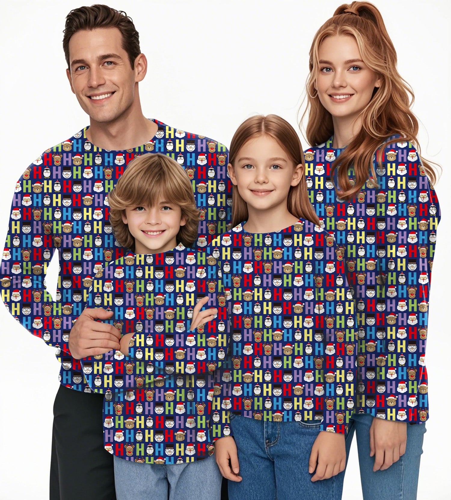 Cartoon H Elk Christmas Crewneck Pullover Ugly Sweater Men Women boy girl family