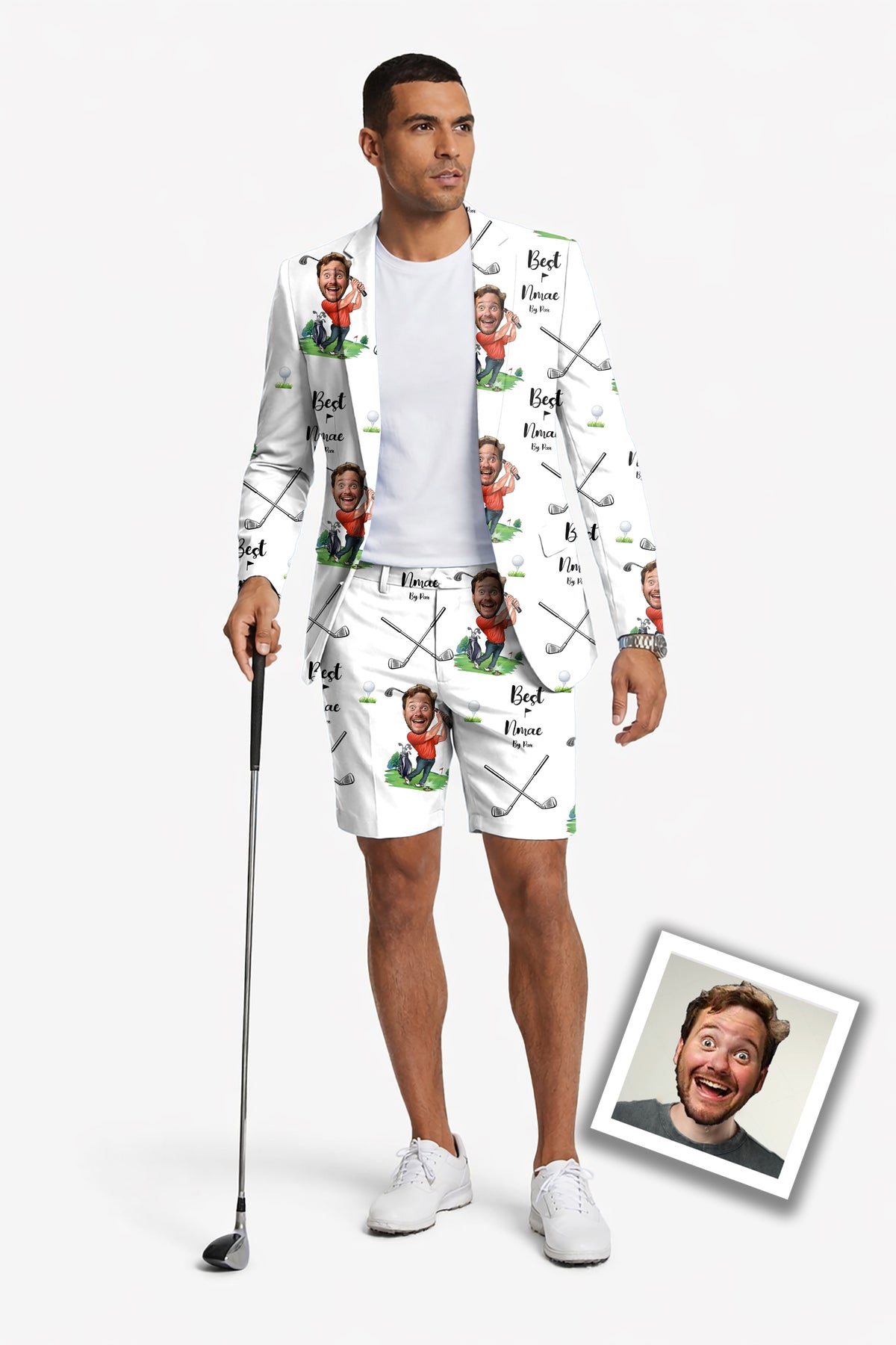 Custom Photo Face & Your Name Men's Party Costumes-Theme Party 2pcs Suit set-Blazer Shorts